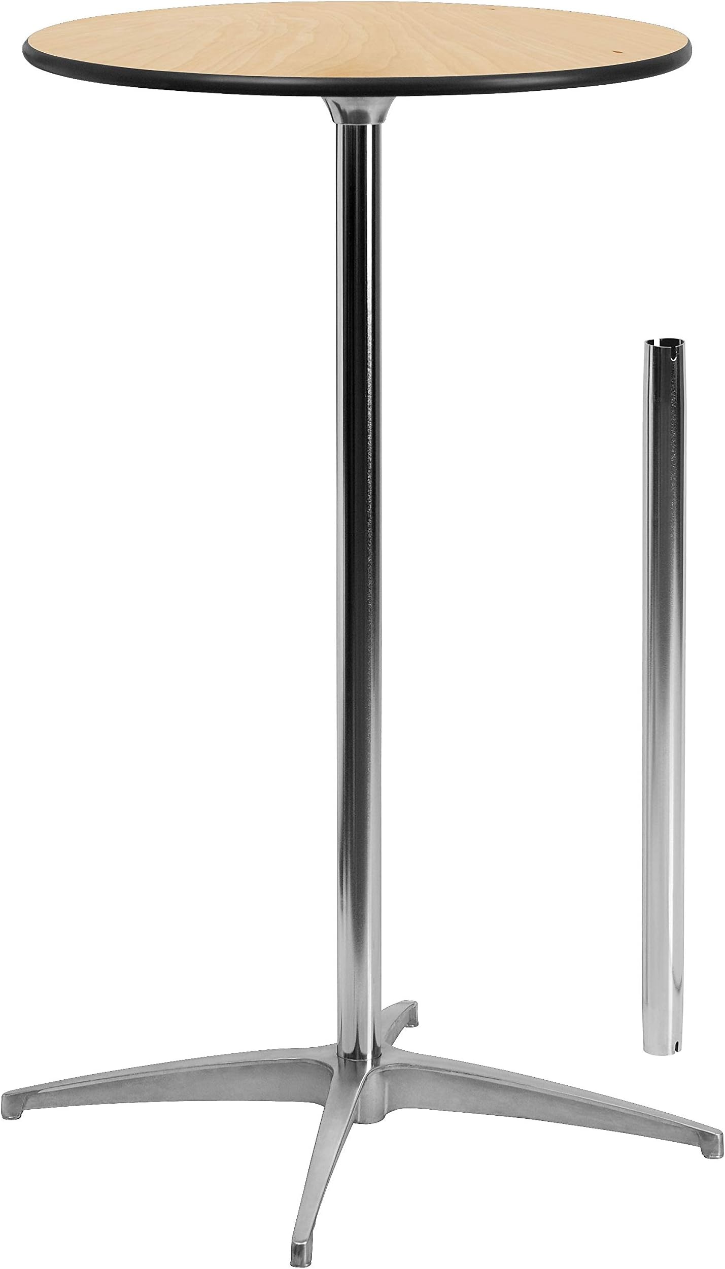 Flash Furniture Lars 24'' Round Wood Cocktail Table with 30'' and 42'' Columns, Adjustable Wood Bar Height Table for Events or Home Use, Natural