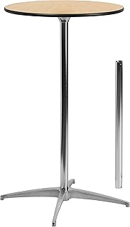 Flash Furniture Lars 24" Round Wood Cocktail Table with 30" and 42" Adjustable Columns, Adjustable Bar Height, for Events or Home Use