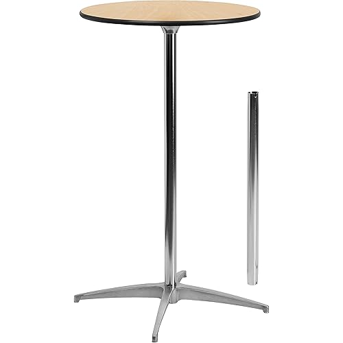 Flash Furniture Lars 24'' Round Wood Cocktail Table with 30'' and 42'' Columns, Adjustable Wood Bar Height Table for Events or Home Use, Natural
