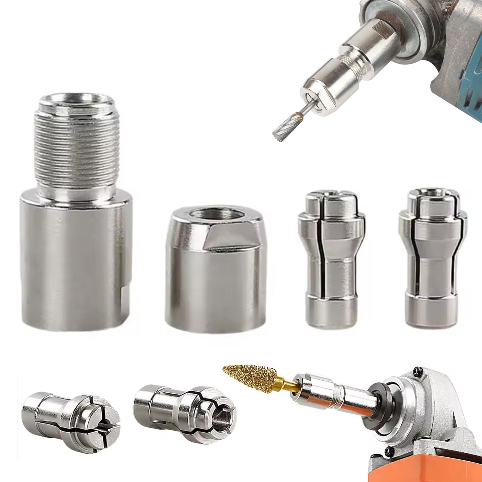 Angle Grinder Conversion Kit 3mm/6mm Dual Collet – Universal Straight Grinder Adapter, Angle Grinder to Straight Chuck Adapter, M10 Thread Adapter Converts for Cutting Grinding Polishing