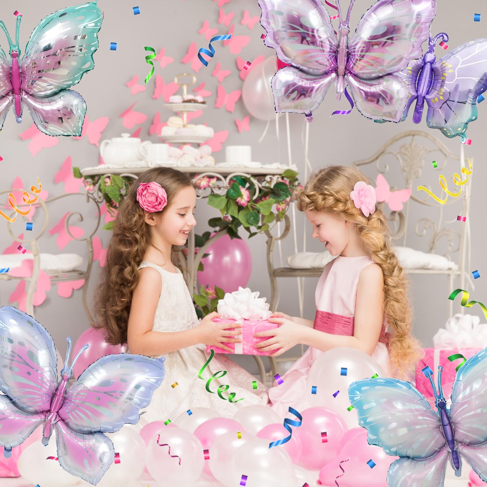Verjaardagsdecoratie voor 8 jaar, vlinder-folieballon 8 jaar, kleurrijke vlinders, verjaardagsdecoratie voor meisjes, cijfer 8 ballonset voor kinderen, verjaardag, meisjes, decoratie