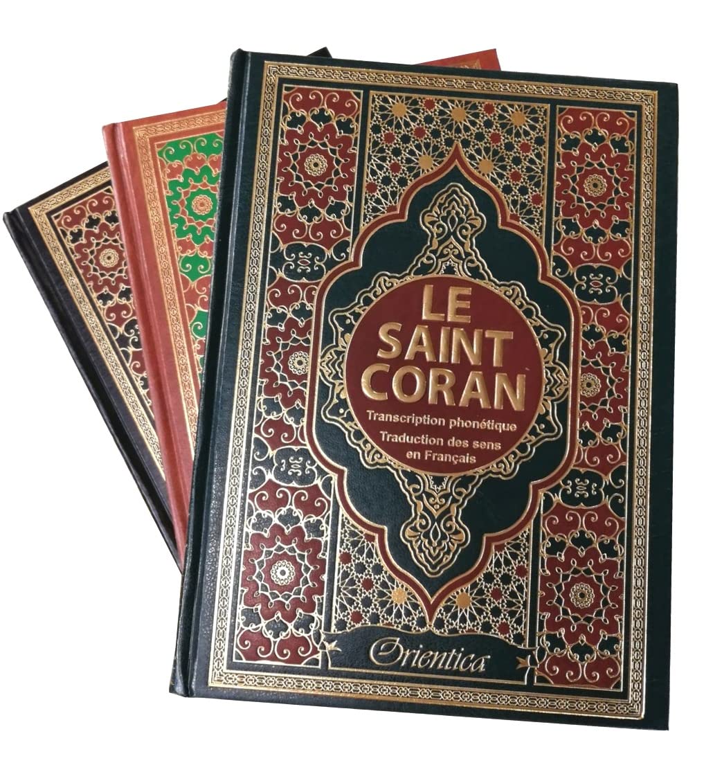 Le Saint Coran en langue arabe + Transcription (phonétique) et Traduction des sens en français - Edition de luxe (Couverture en cuir dorée) - Très grand format