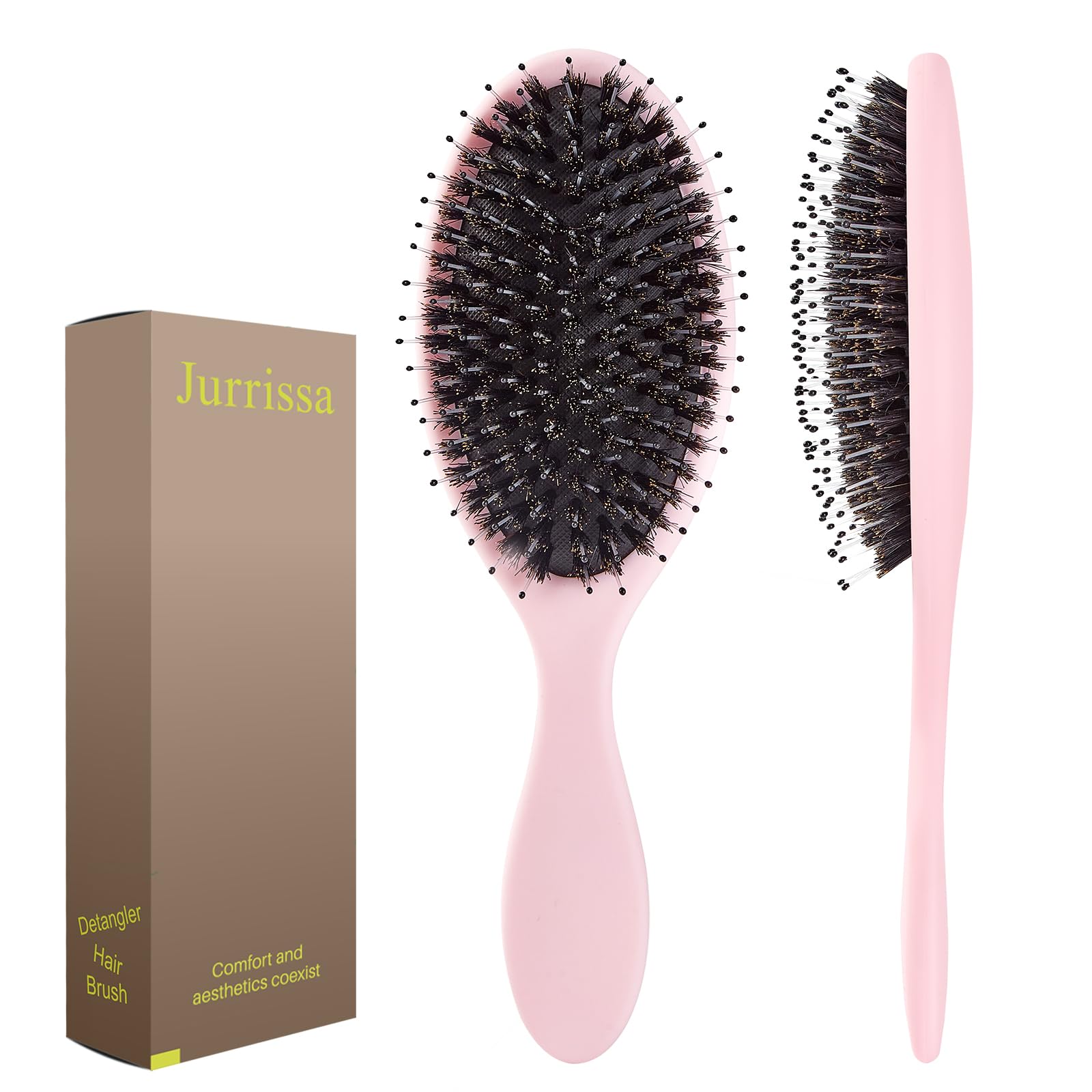 Wildschweinborsten, Haarbürste für Damen und Herren, Entwirrende Haarbürste für glättende Massage, fügen Sie Glanz hinzu, Nylon und Wildschweinborsten, Entwirrbürste für gesundes Haar (1