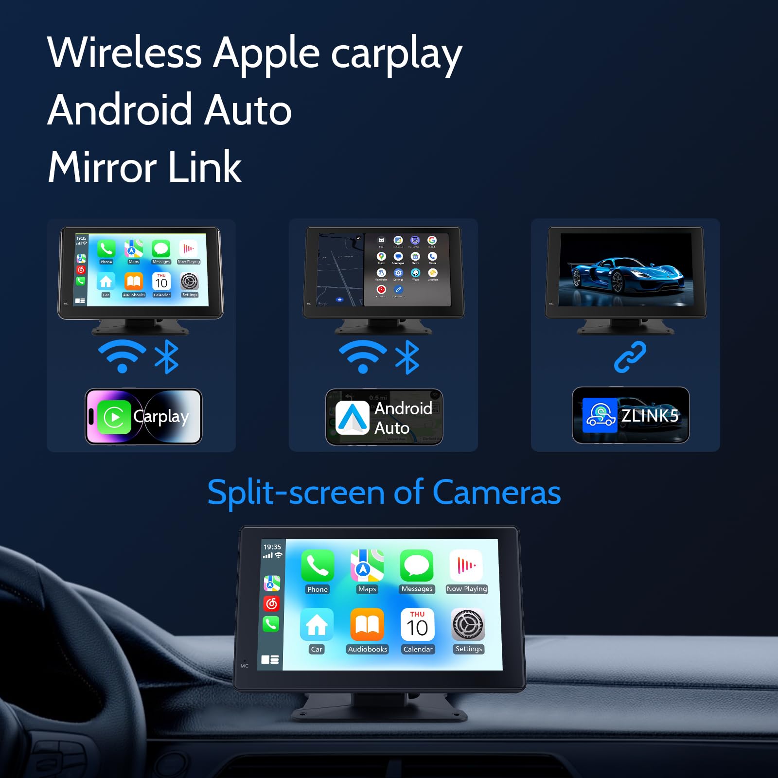 Haudio Schermo Per Auto,Carplay Wireless Andriod Auto,Touchscreen da 7 Pollici con 1080P Retrocamera Auto,Bluetooth|Mirror Link|AUX|FM Autoradio senza fili Compatibile con Tutti i Veicoli