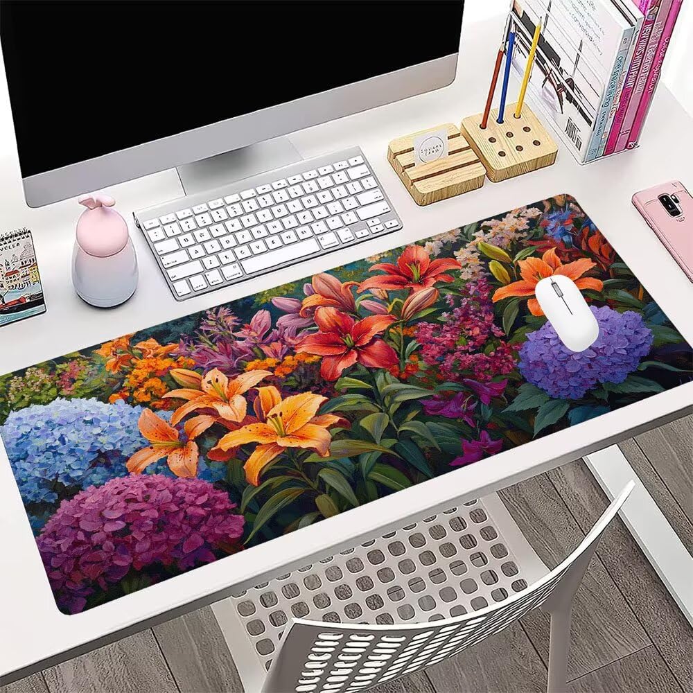 Alfombrilla de Mouse para Juegos, Colore, XXL, Antideslizante, Impermeable, Diseño de Fiore, Extendido, Grande, 1200x600x3mm, para PC, Laptop, Ufficio, Famiglia d-128