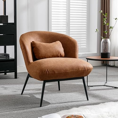 HEAH-YO Juego de 1 silla decorativa moderna, cómoda silla de sala con respaldo de barril, silla tapizada de piel sintética sin brazos con patas de