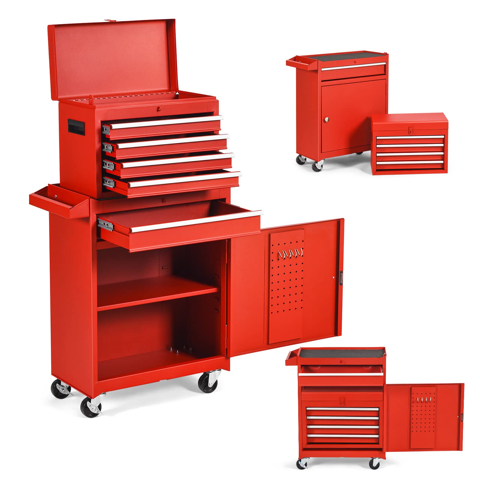 ERGOMASTERTool Chest Heavy Duty Rolling Tool Box with Cabinet 5-Drawer for Lockable & Removable Cabinet for Garage and Workshop - 5-Drawer &Red