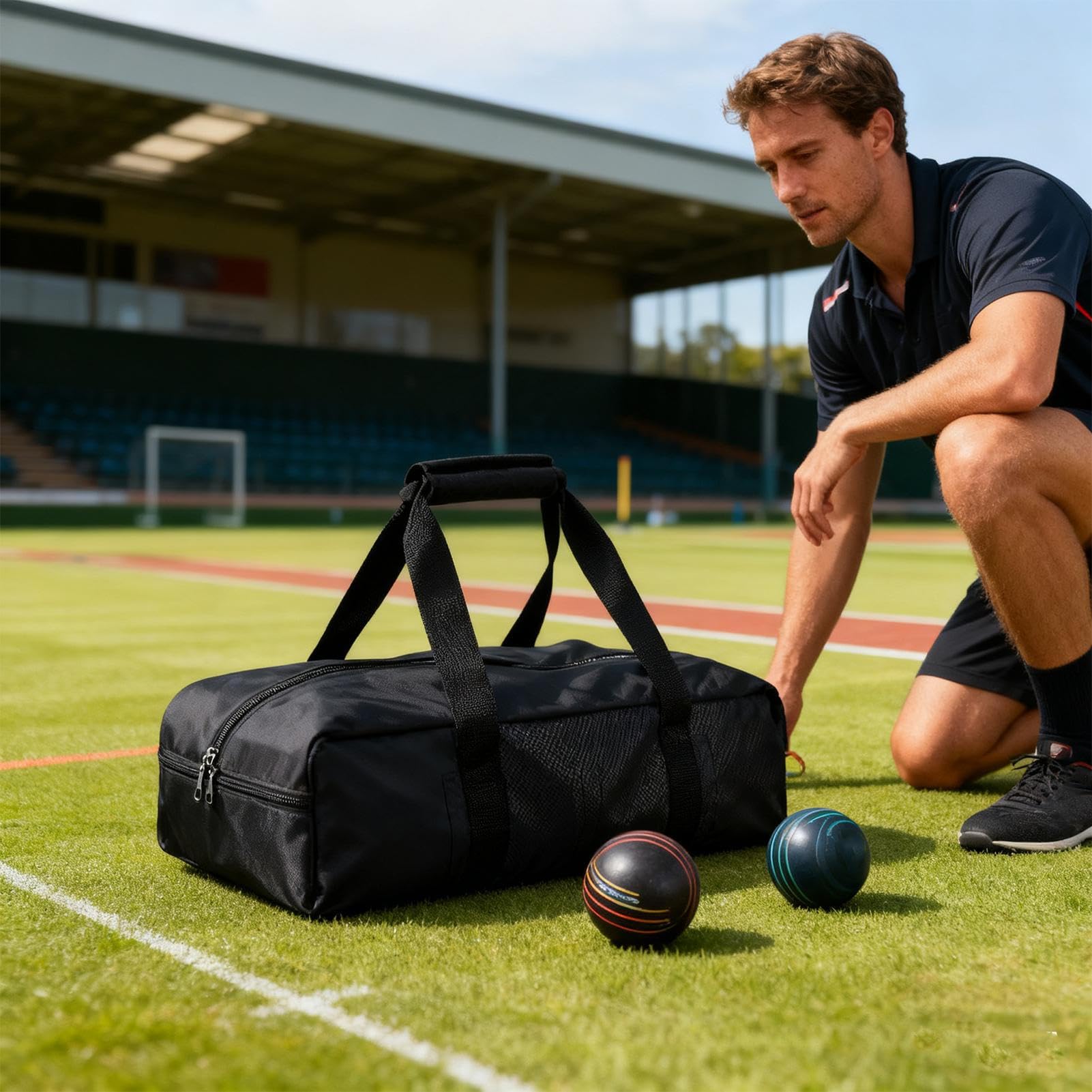 Tasche für Boccia-Kugeln – wasserdichte Tasche mit 8 Fächern, Organizer für Bälle, Tragetasche mit geteilten Trennwänden, langlebiger Behälter für Reisespiele, Strandrasen, Hof,