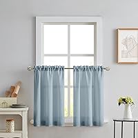 Vista 44 de Melodieux Cortinas semitraslúcidas blancas de 24 pulgadas de largo para cocina, cafetería, dormitorio, ventanas pequeñas, con bolsillo para barra