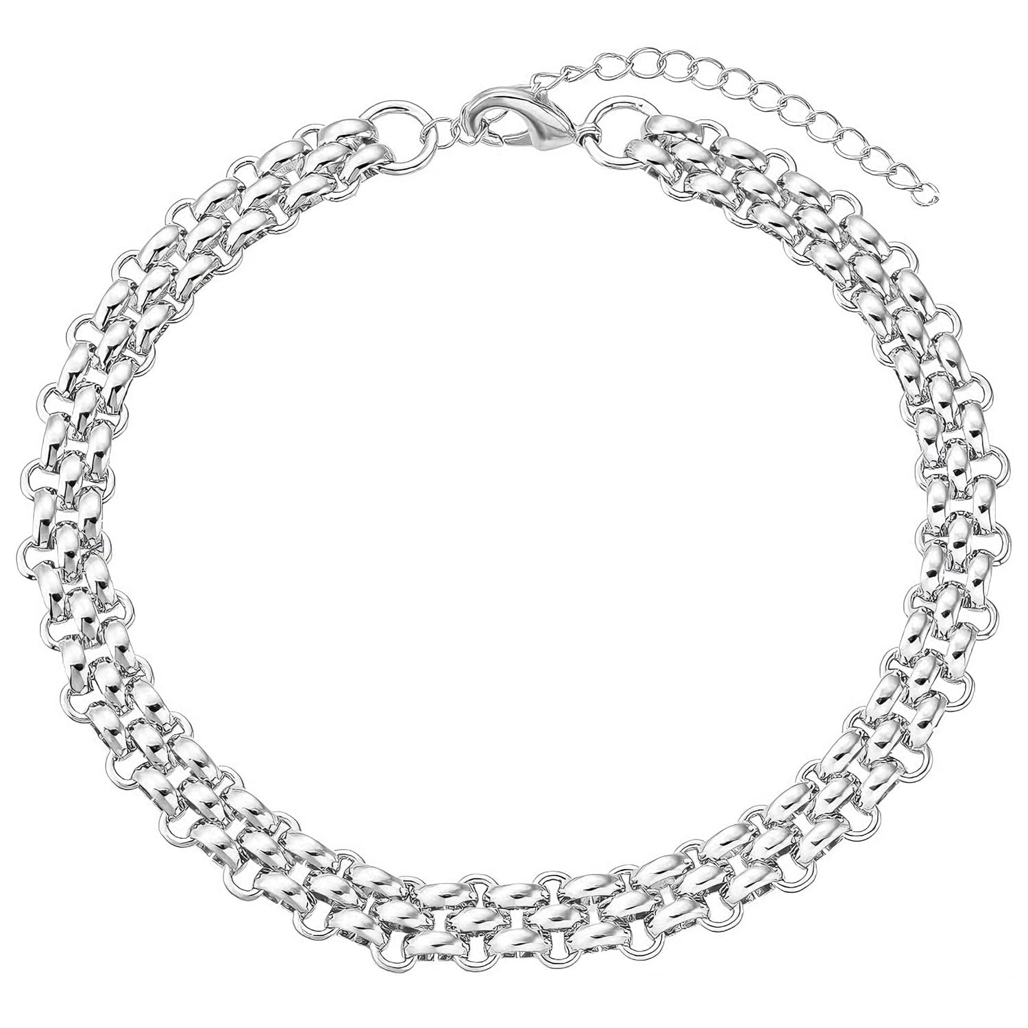 Pulsera Hombre de Acero Inoxidable, Brazalete Estilo Correa de Reloj de 10mm con 3 Filas, Pulsera Plateada Ajustable 17+5cm, Regalo Original para Hombre y Mujer Joyería de Eslabones