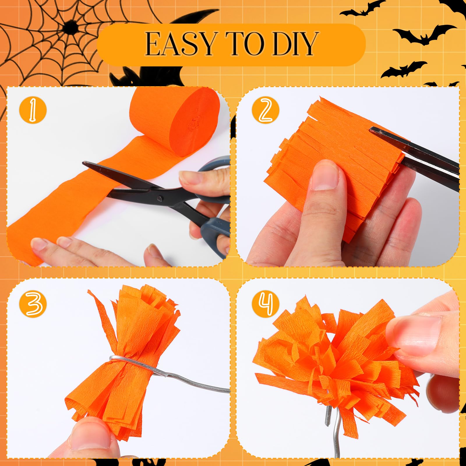 Sherr 24 rollos de serpentinas de papel crepé para colgar, decoración de fiestas, festividades para decoraciones artísticas, decoraciones de cumpleaños, decoraciones de boda (morado, naranja, negro,