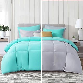 Aisbo Reversible Comforter Set Queen - Fluffy 3-Pieces Comforter Set Soft and Lightweight, Turquoise Gray All Season Down Alternative Comforter for Queen Size Bed with 2 Reversible Pillow Shams