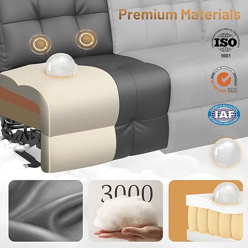 Miniatura 8 de Sofá reclinable de 3 plazas, asiento de cine en casa con respaldo central abatible, sofá cama de pared RV con masaje, amanera y portavasos,