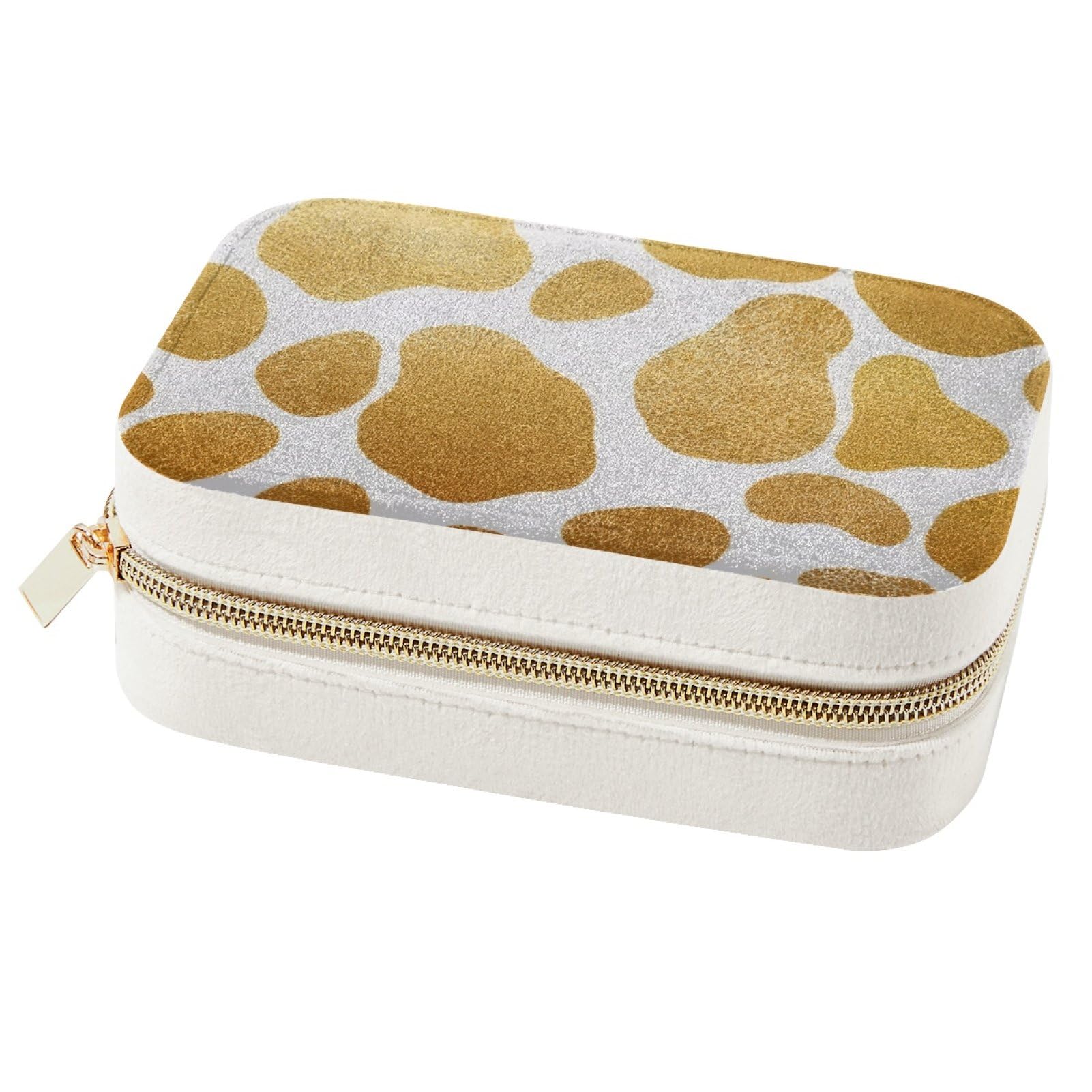Boîte à bijoux voyage imprimé vache dorée - Organiseur bagues et colliers compact pour femme