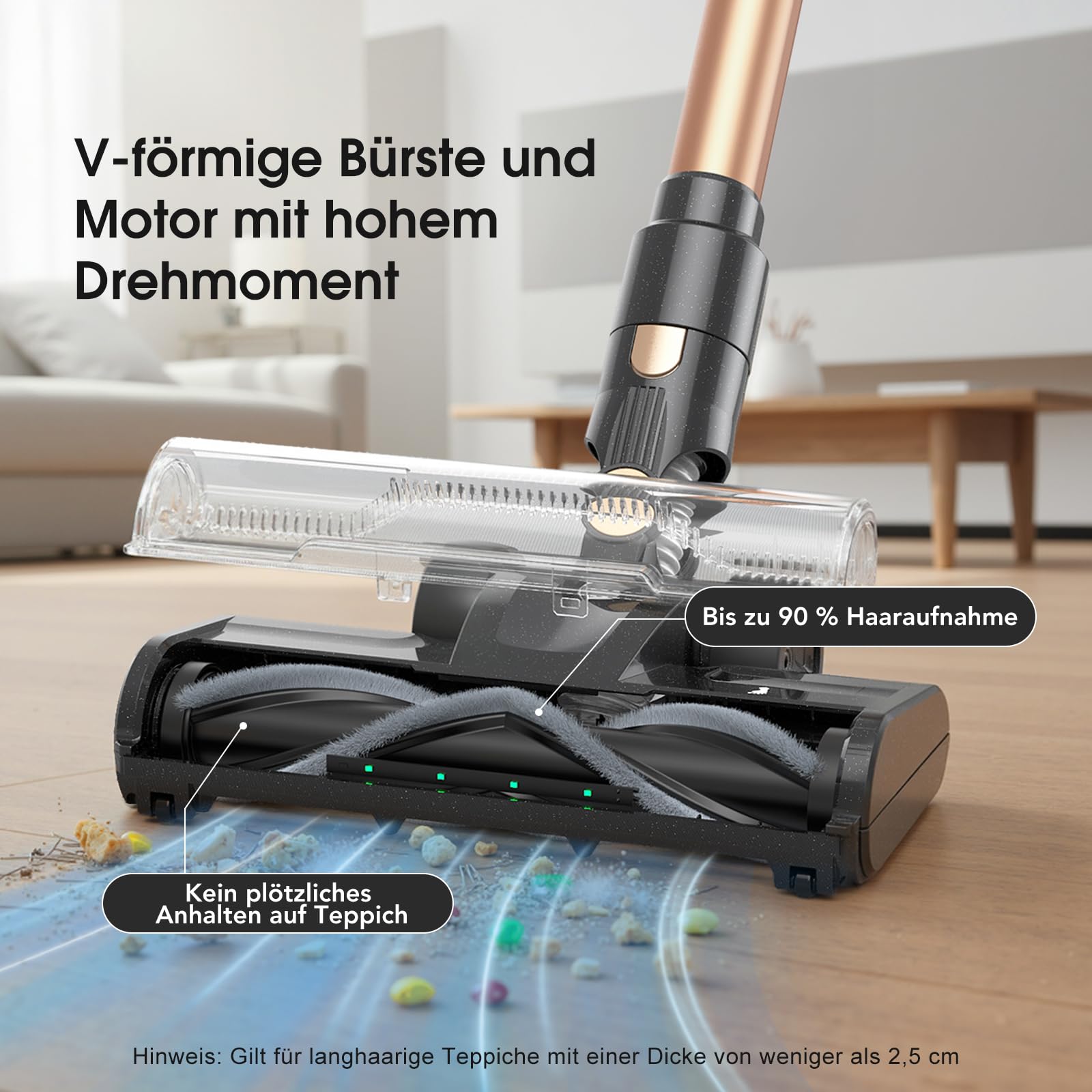 Lubluelu Akku Staubsauger Kabellos, 45kPa Starke Saugleistung für Tierhaare, Leichter & Leiser Akku-Standstaubsauger mit LED-Anzeige, Für Tierhaare, Teppiche, Hartböden & Auto, Gold
