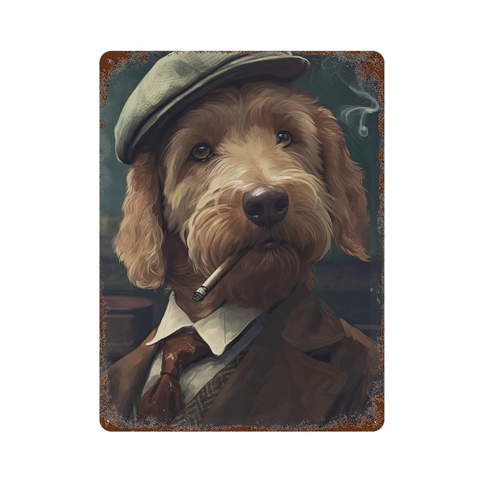 Goldendoodle Dog Gangster Aged Metal Wall Plaque 15.7"x11.8", Old School Wall Decor for Garage, Pub Or Kitchen