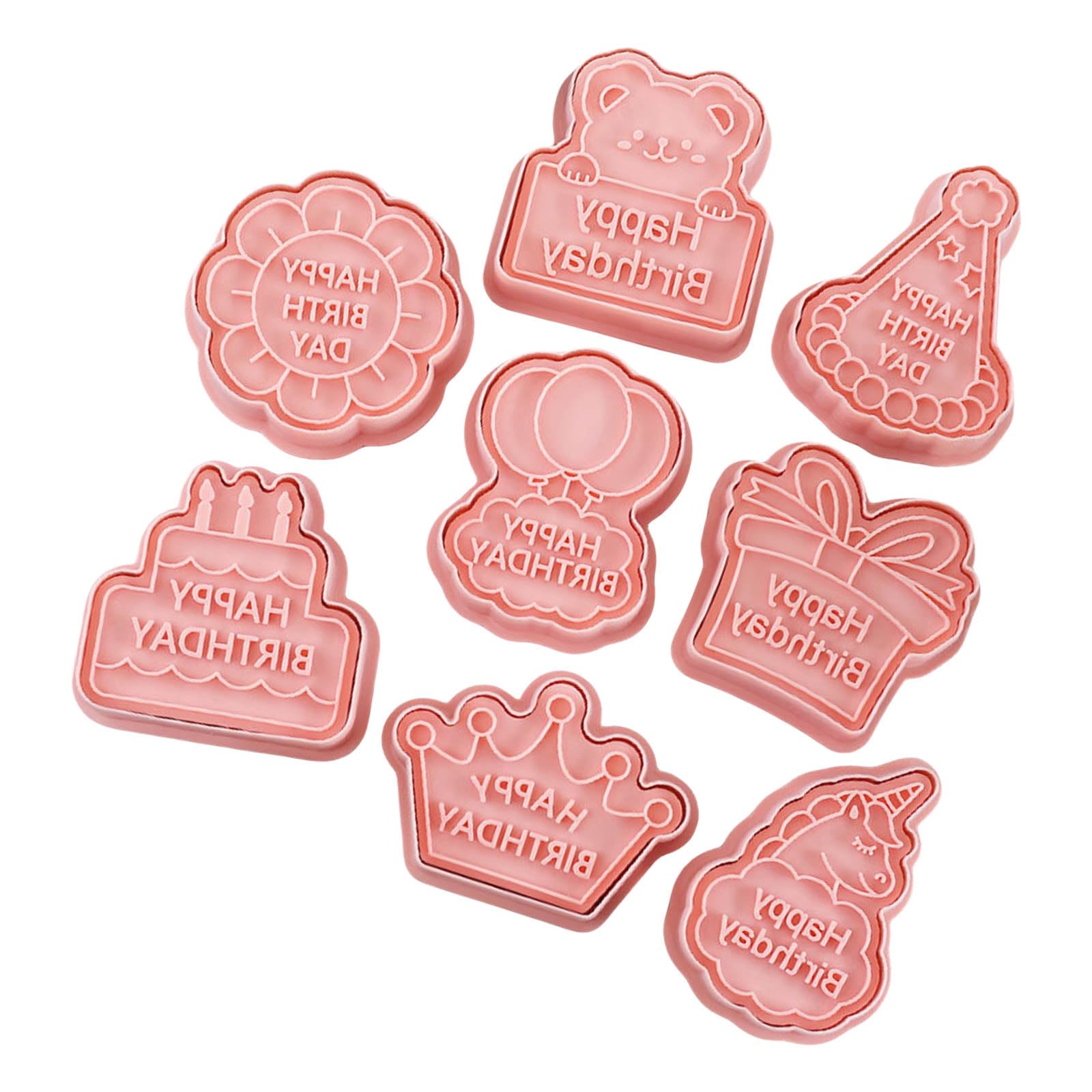 MICFENY Pack Of 8 Sturdy Fondant Cookie Birthday Cookie Stamp Set For Fondant Baking Enthusiasts And Pastries Lover