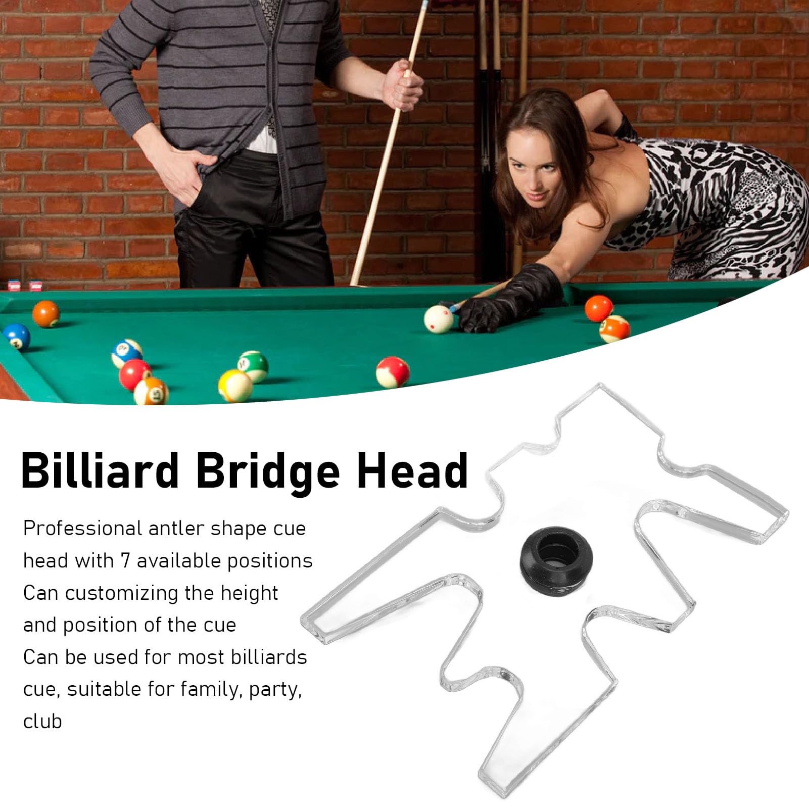 Pool Cue Accessory Clear Plastic Pool Bridge Head - 7 Position Antler ...
