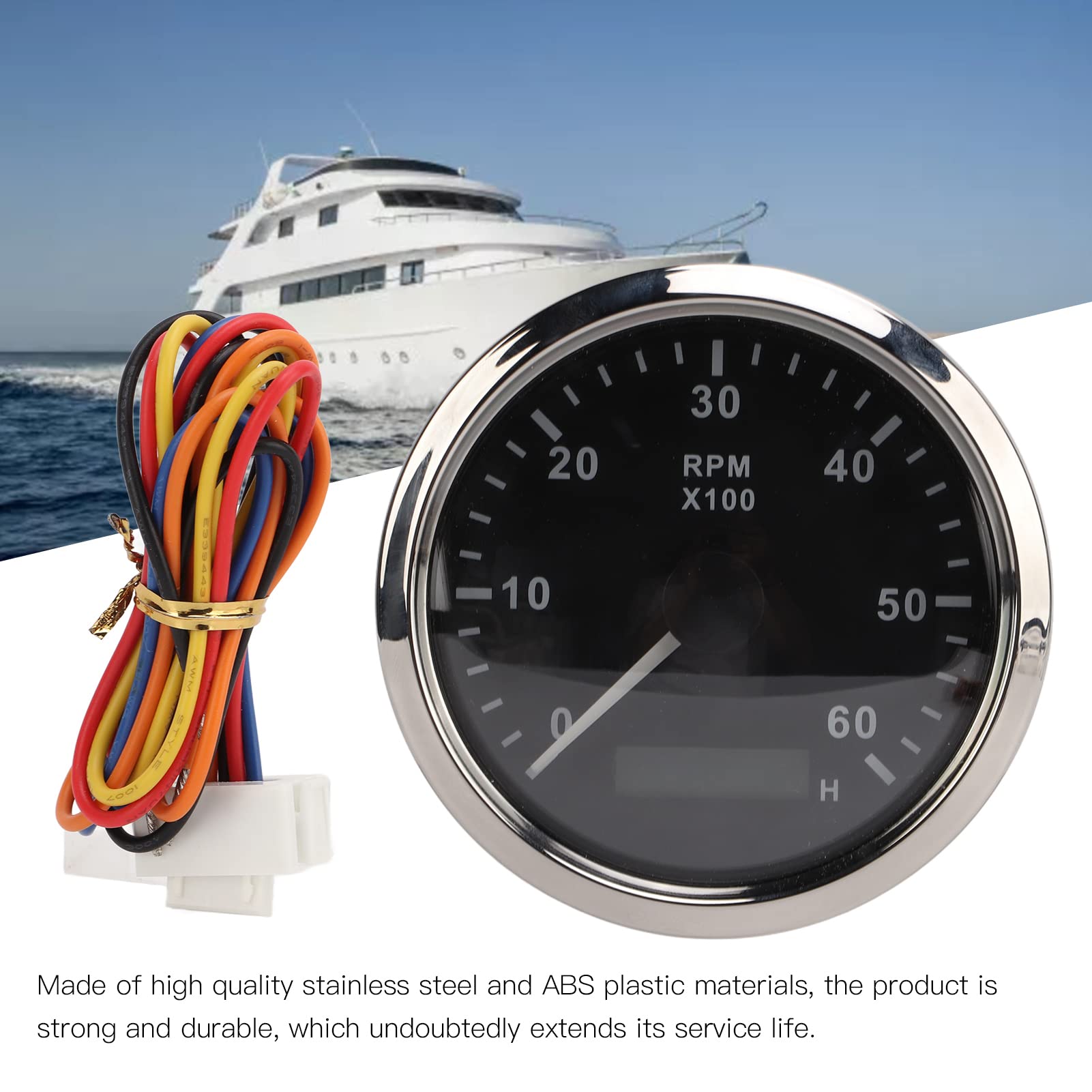 Contagiri marino impermeabile 12V 24V RPM Gauge 0 6000RPM per motori a benzina Barche Auto Camion Acciaio inossidabile Plastica ABS Compatto portatile