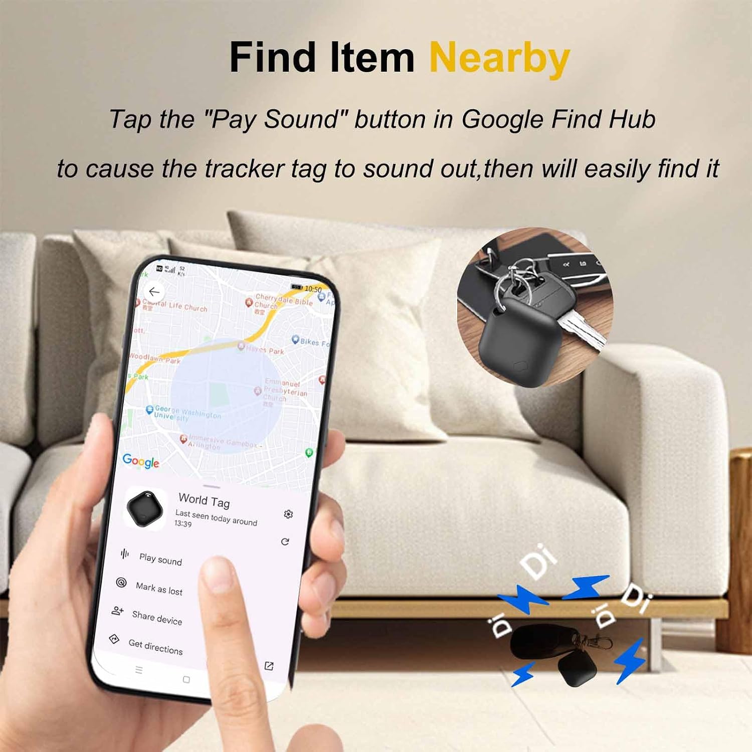 Bluetooth Tracker for Android 2-Pack, Google Certified Anti-Lost tag, Smart Item Locator with Global Network & Replaceable Battery for Keys, Wallet, Luggage, Pets-Black image 3