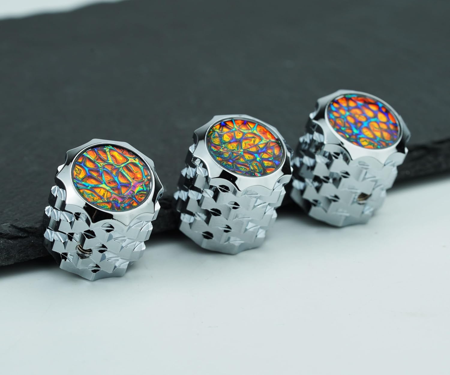 Guyker Guitar Potentiometer Control Knobs with 6.3mm Dia. Shaft Pots, 3PCS Gold Foil Starburst Aluminium Alloy Speed Tone Volume Switch Knob for Electric Guitar Precision Bass, CKB028-A Chrome