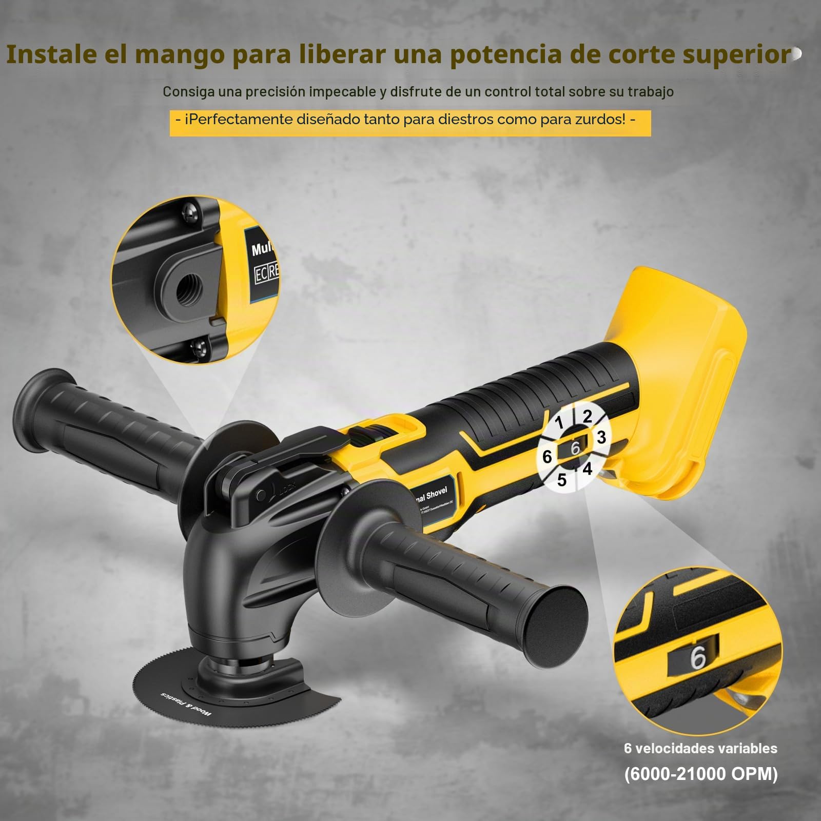 Herramienta Multifunción para Dewalt 20V XR Batería (Sin batería), Multiherramienta Oscilante Inalámbrica 6 Velocidades Ajustables Sierra Oscilante, Multitool para Quitar, Raspar, Cortar