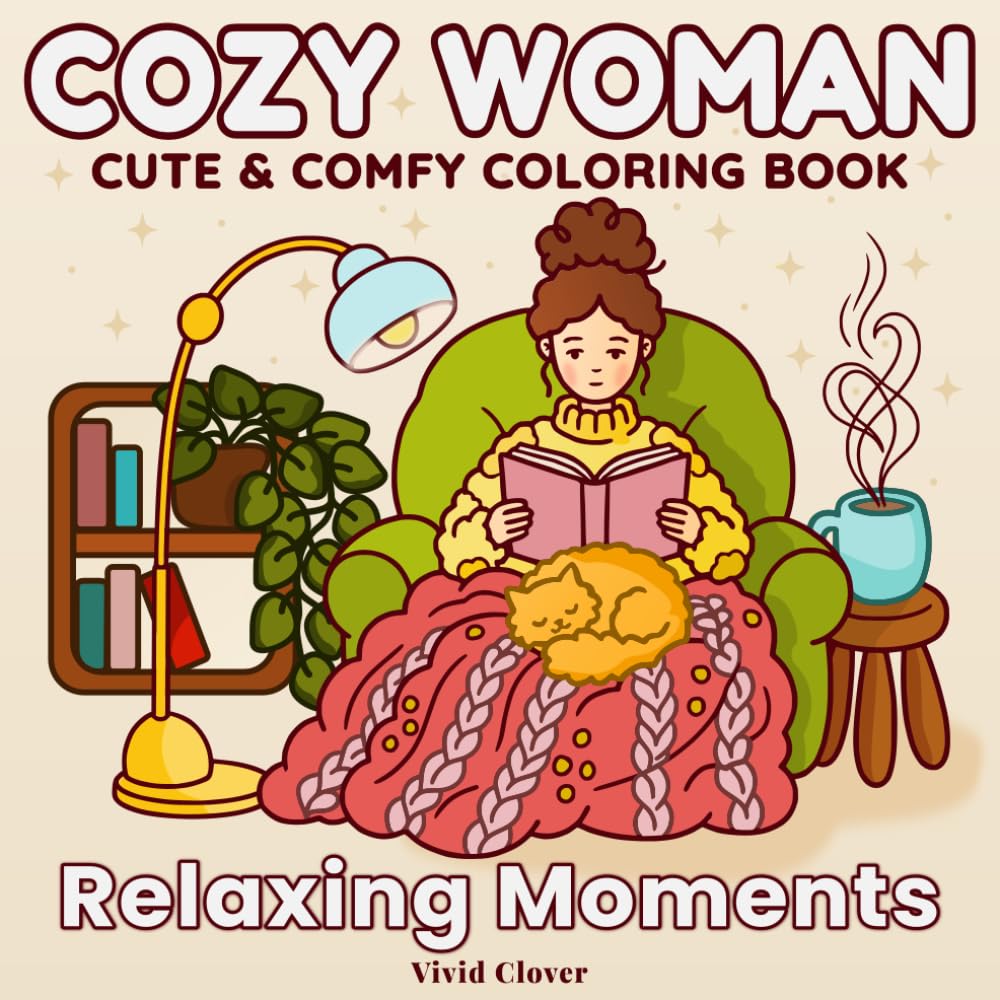 Cozy Woman - Relaxing Moments: Cute & Comfy, Bold & Easy Coloring Book for Women Featuring Adorable Hygge Scenes and Peaceful Everyday Life