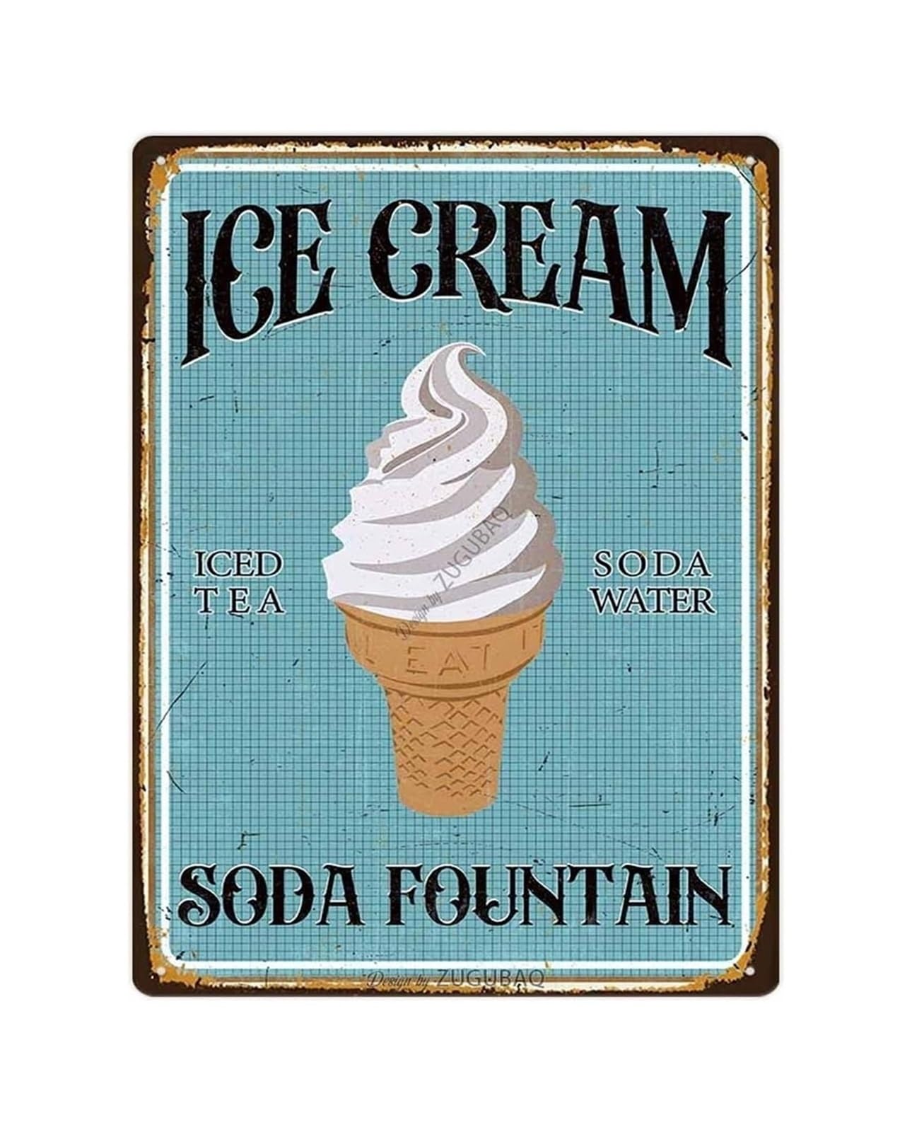CBQZCHWDKT Funny Retro Kitchen Sign Soda Fountain Treats Vintage Metal Sign for Wall Cafe Bakery Gift Shop Home Decor 8 X 12 inch