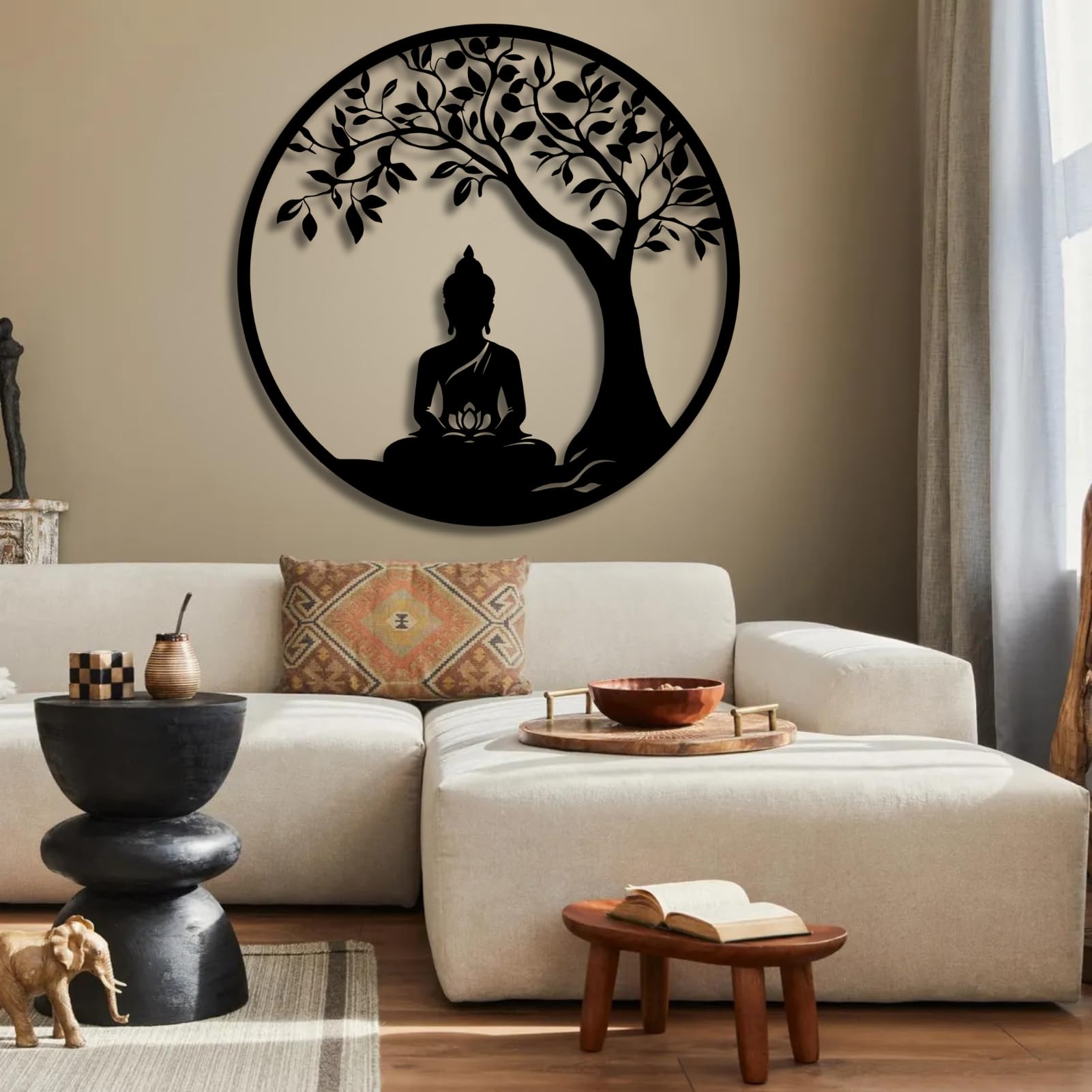 Árbol de la Vida, Arte de Metal 3D, decoración de Pared Grande con Buda, Yoga, meditación Interior, hogar Zen, Zen para Sala de Estar, Dormitorio, jardín al Aire Libre, Estudio de