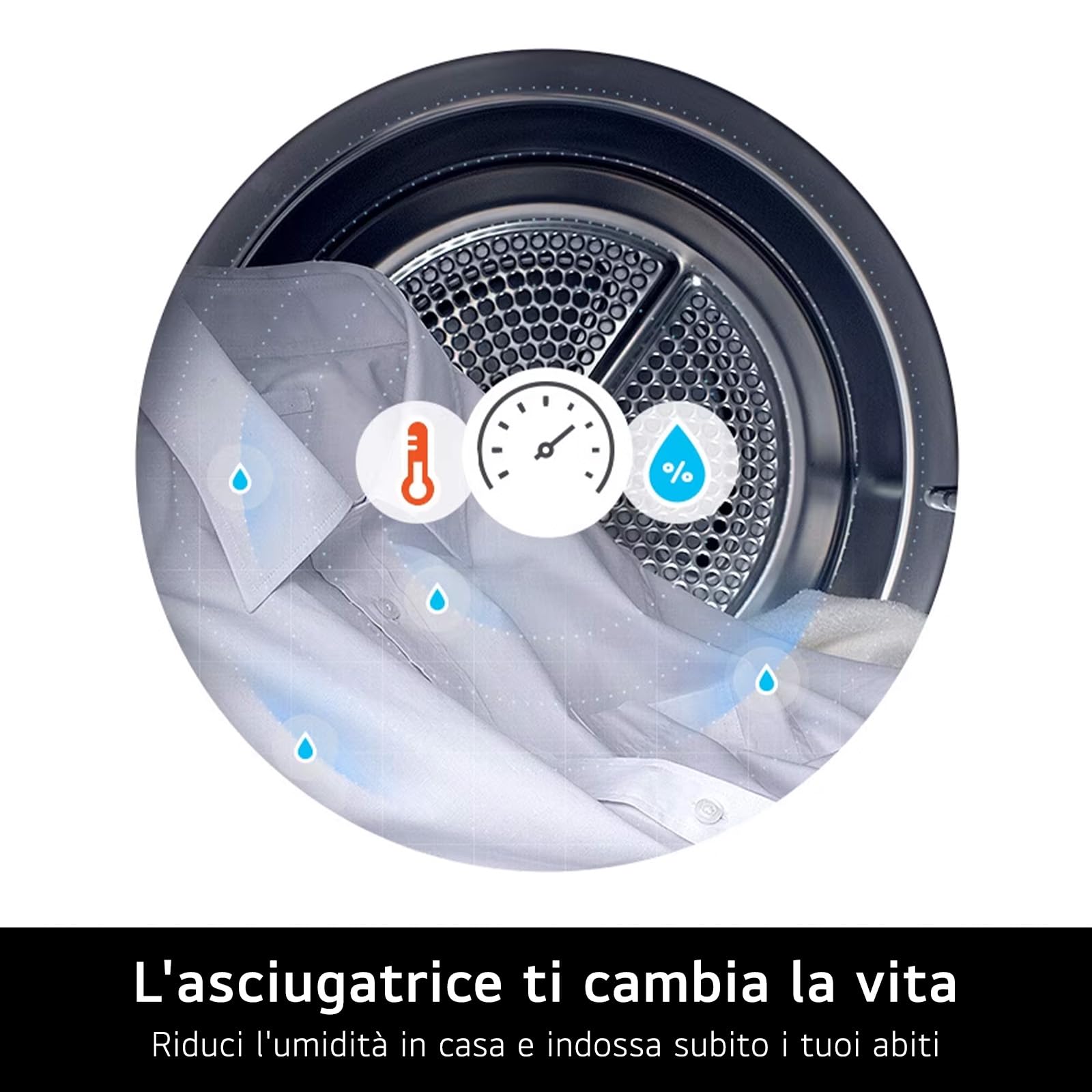 LG RNA1008NWK Asciugatrice Pompa di Calore 8 kg, Classe D, Asciugatura Delicata a Bassa Temperatura con Sensore, Serie A1, 8 Programmi, Cestello in Acciaio Galvanizzato, Bianco
