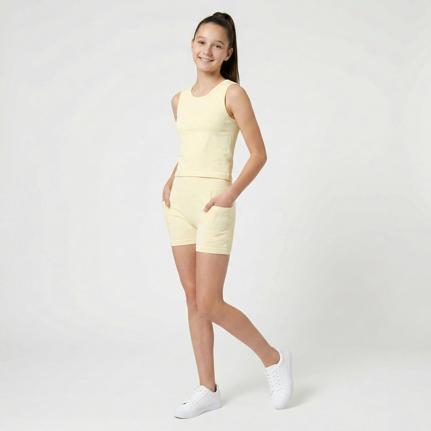 Girls Yoga Set 2 Piece Outfit Tee and Shorts Activewear Set Lightweight Stretch Summer Athletic Outfit