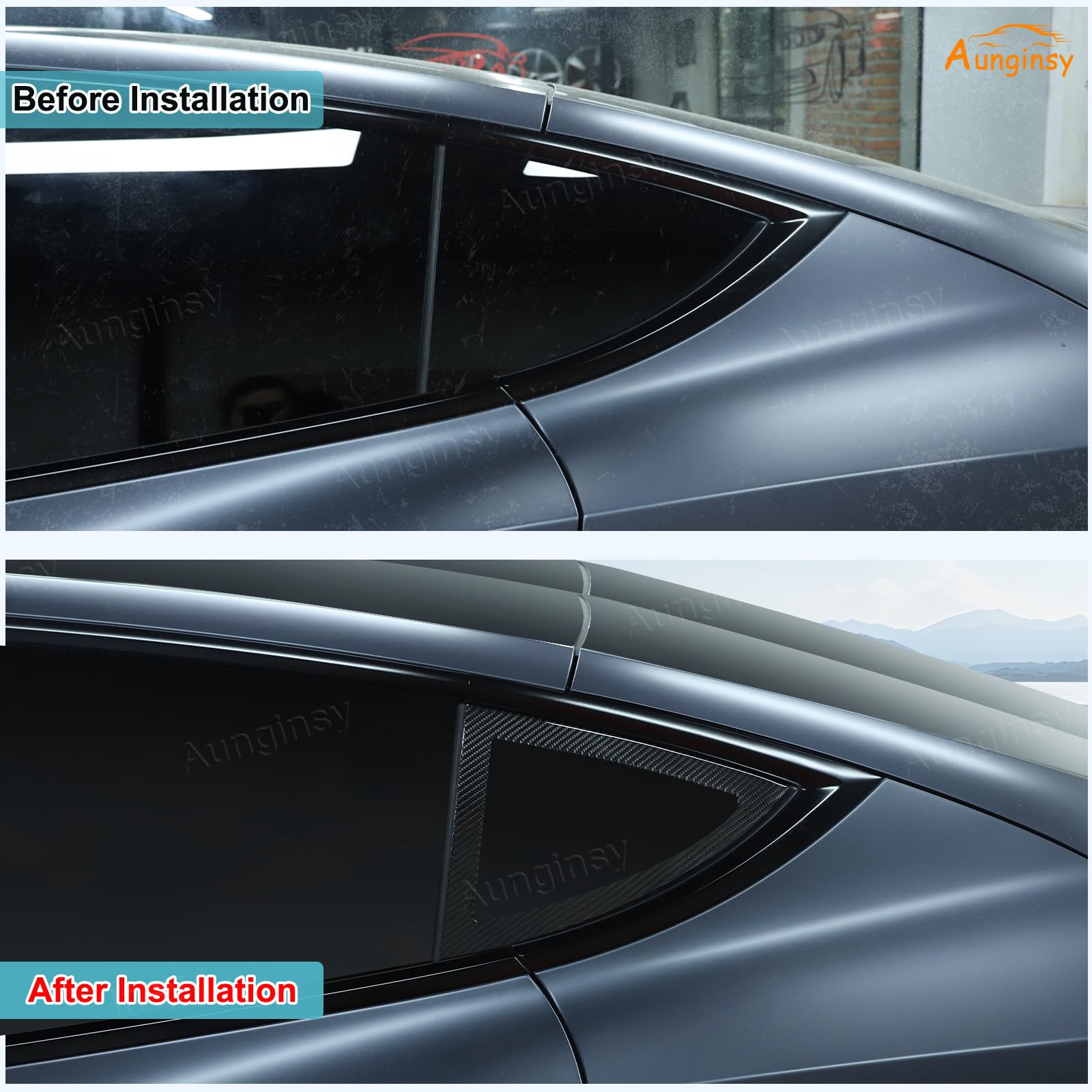 Aunginsy Rear Side Window Louver Trim Sticker Compatible with Tesla Model Y 2016-2022 Car Soft Carbon Fiber Rear Triangular Glass Window Panel Air Vent Shutters Decorative Cover Exterior Accessories