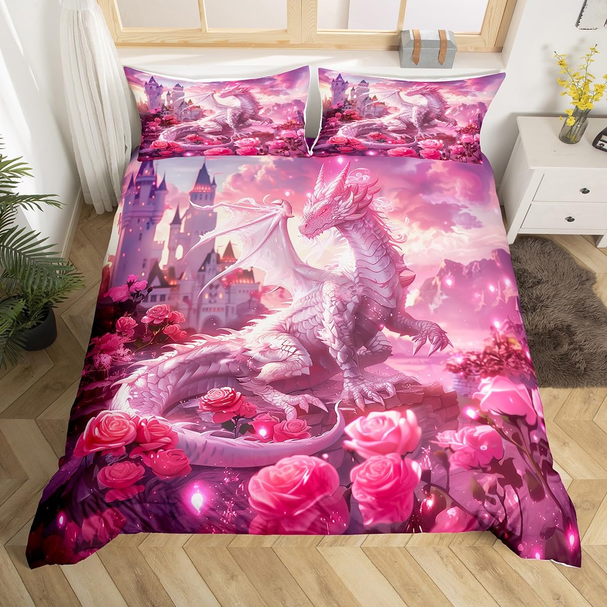 Housse de couette dragon féerique pour transformer la chambre enfant en château de conte