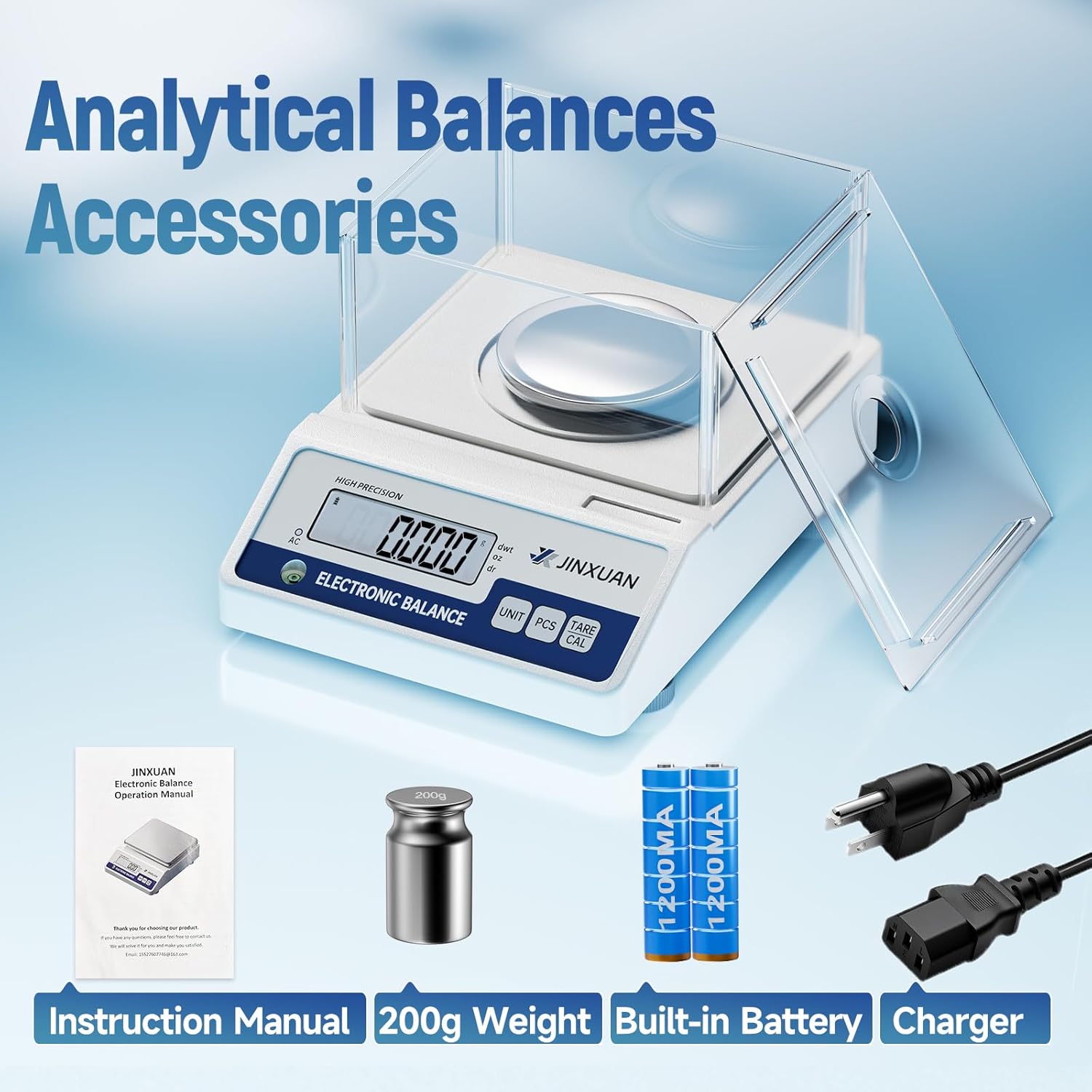 Lab Scale 0.001g Accuracy 500g Digital Milligram Scale Analytical Balance Scale with Windshield LCD Display 7 Units 200g Calibration Weight, Precision Scale for Jewelry Gold Powder Chemistry
