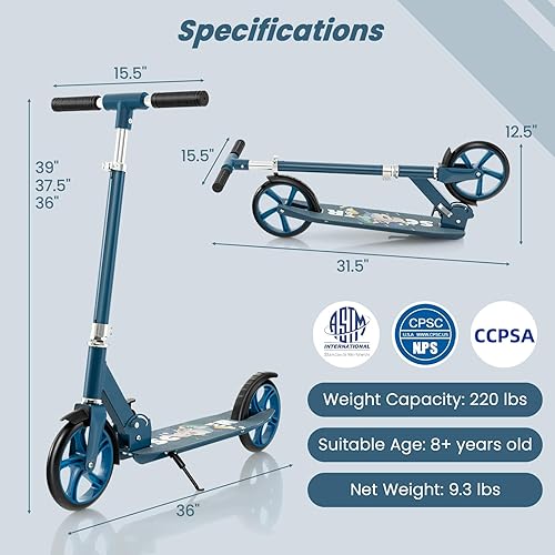 Miniatura 3 de HONEY JOY Patinete plegable y ligero de 220 libras para exteriores con 3 ruedas grandes de 7 pulgadas, marco de aluminio, soporte de plataforma