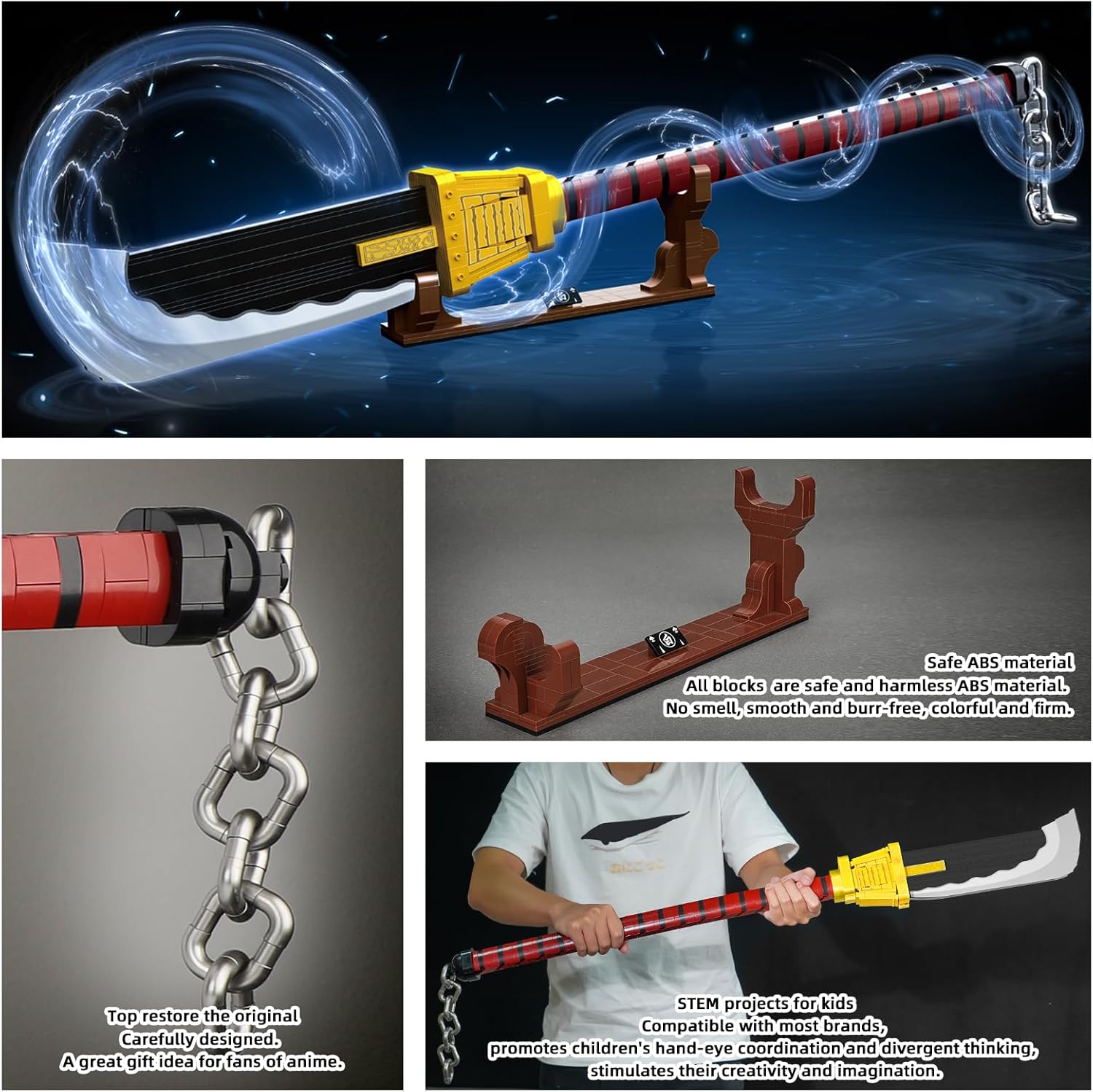 TOY PLAYER One Priate Piece Edward Newgate Katana (48 in) Compatible with Lego, Cosplay Whitebeard Falchion with Scabbard and Stand, Katana Building Set, Gift for Anime Fans(1319 Pcs)
