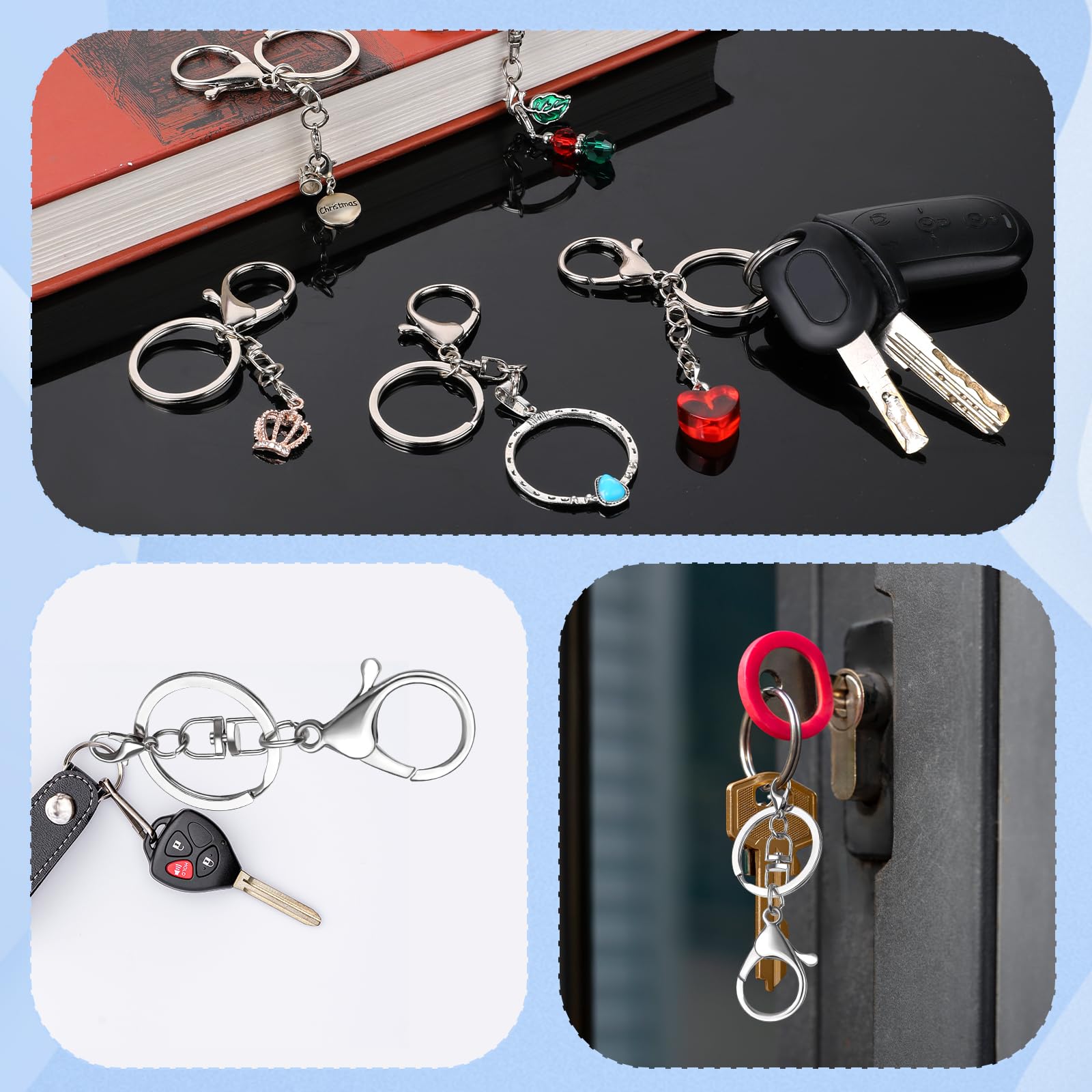 40 Stück Schlüsselanhänger Ringe Set, mit 20 Stück Schlüsselring mit Kette 20 Stück Schlüsselanhänger Karabiner Basteln Rchlüsselringe Ring, für DIY Handgemachtes Schmuck Schultertaschen Tragetaschen