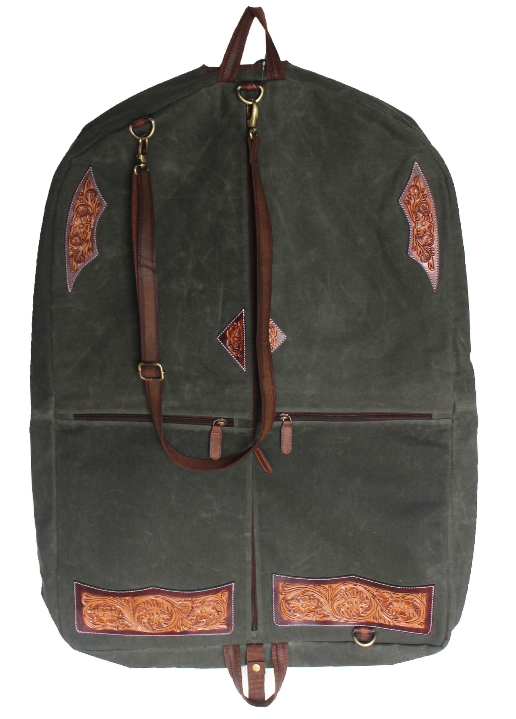 Western Long Hunter Green Canvas Floral Tooled Travel Carry Garment Storage Bag 32SK01HG-L
