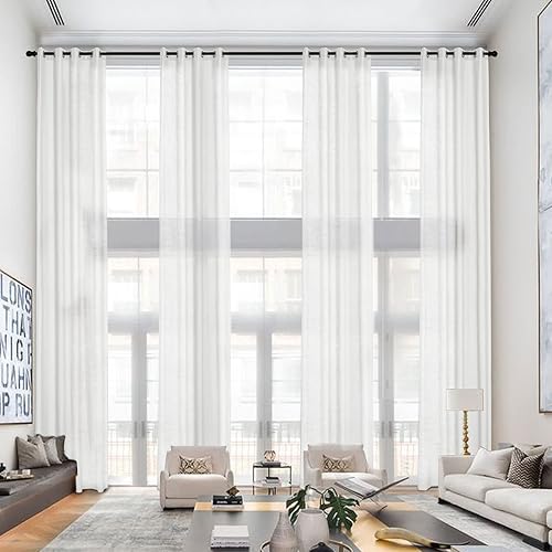 Frelement Cortinas de lino extra largas de 12 pies de largo, cortinas transpirables para filtrar la luz, para sala de estar, cortinas con