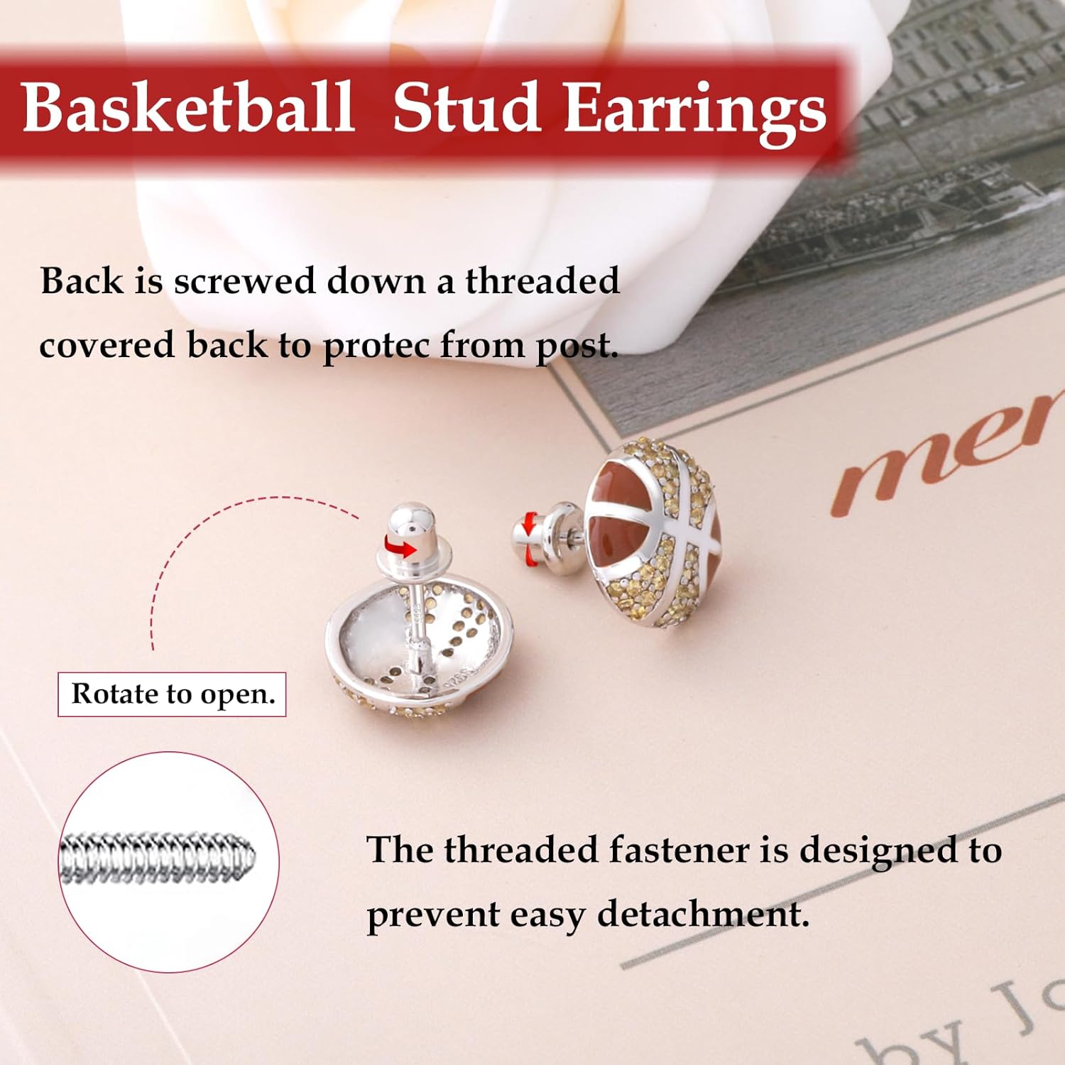 Sport Screwback Earrings for Women - Silver Softball/Volleyball/Soccer/Basketball/Rugby Screw Stud Jewelry Gifts for Sport Fans Christmas Easter Thanksgiving Day - Image 3
