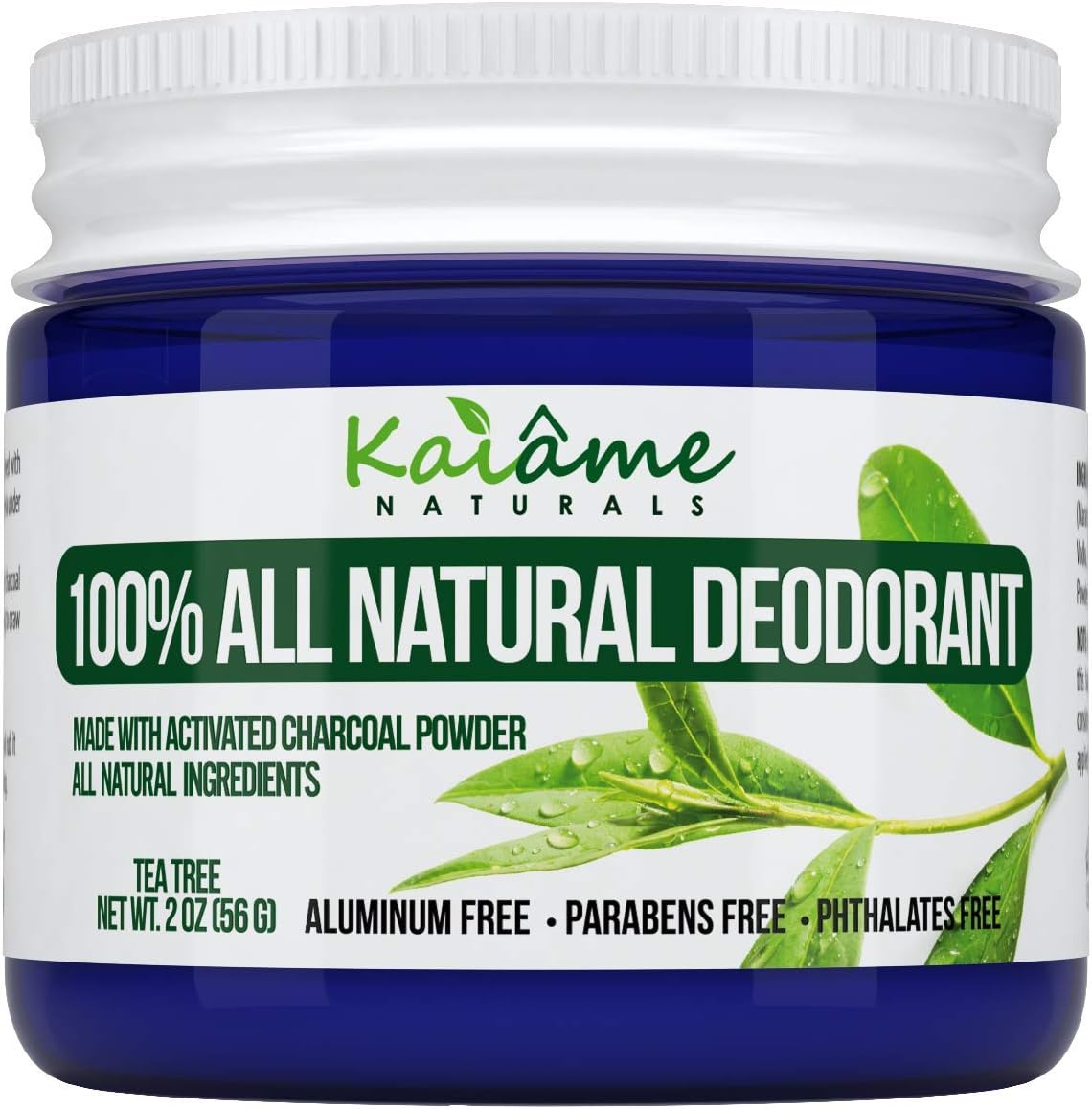 Kaiame Naturals Natural Deodorant (Tea Tree) with Activated Charcoal Powder, All Natural and Organic Ingredients, No Aluminum, Parabens, or Phthalates