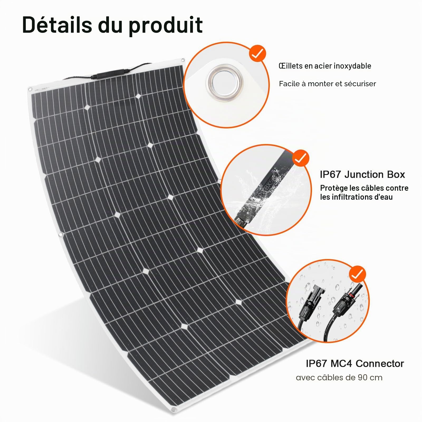 Kit Panneau Solaire Flexible 100W avec régulateur charge pour batteries 12V