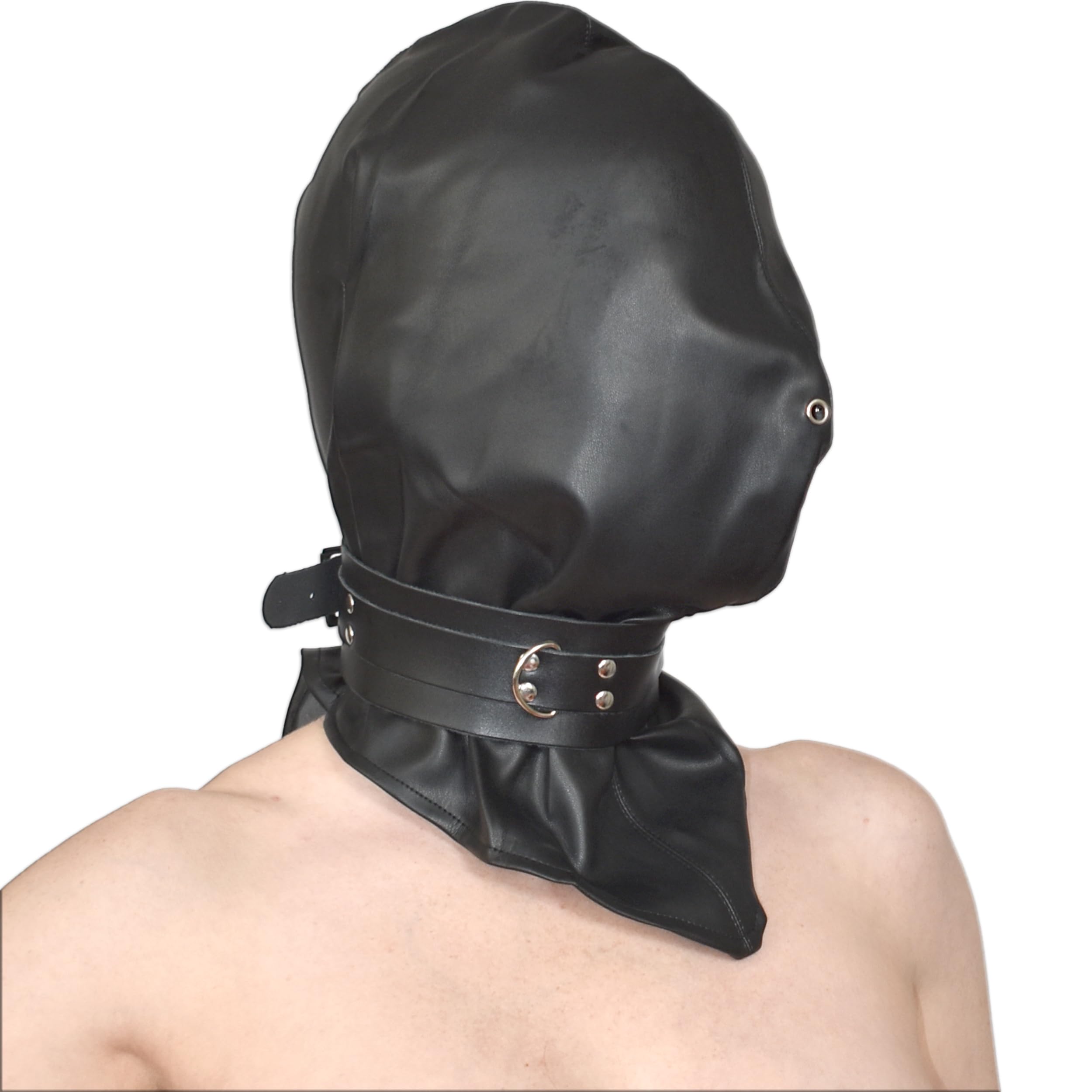 Masque BDSM en cuir synthétique - Masque d'isolation avec collier réglable, cagoule fétiche pour le bondage érotique