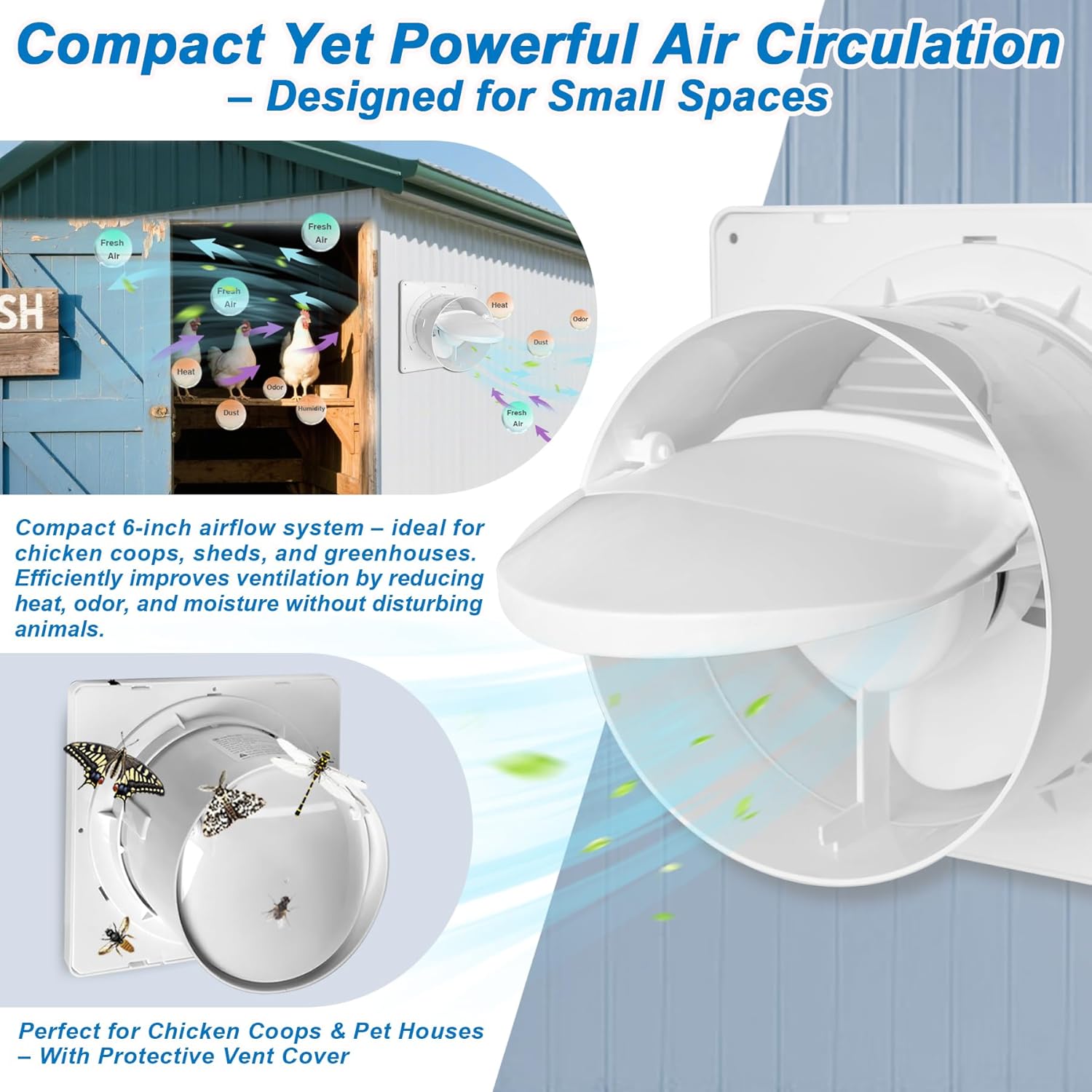 Solar Exhaust Fan with Power Adapter, 6 Inch Solar Powered Exhaust Ventilation Fan, Quiet Brushless Solar Vent Fan with 25W Solar Panel, Anti‑Backflow Valve for Chicken Coop, Shed, Greenhouse
