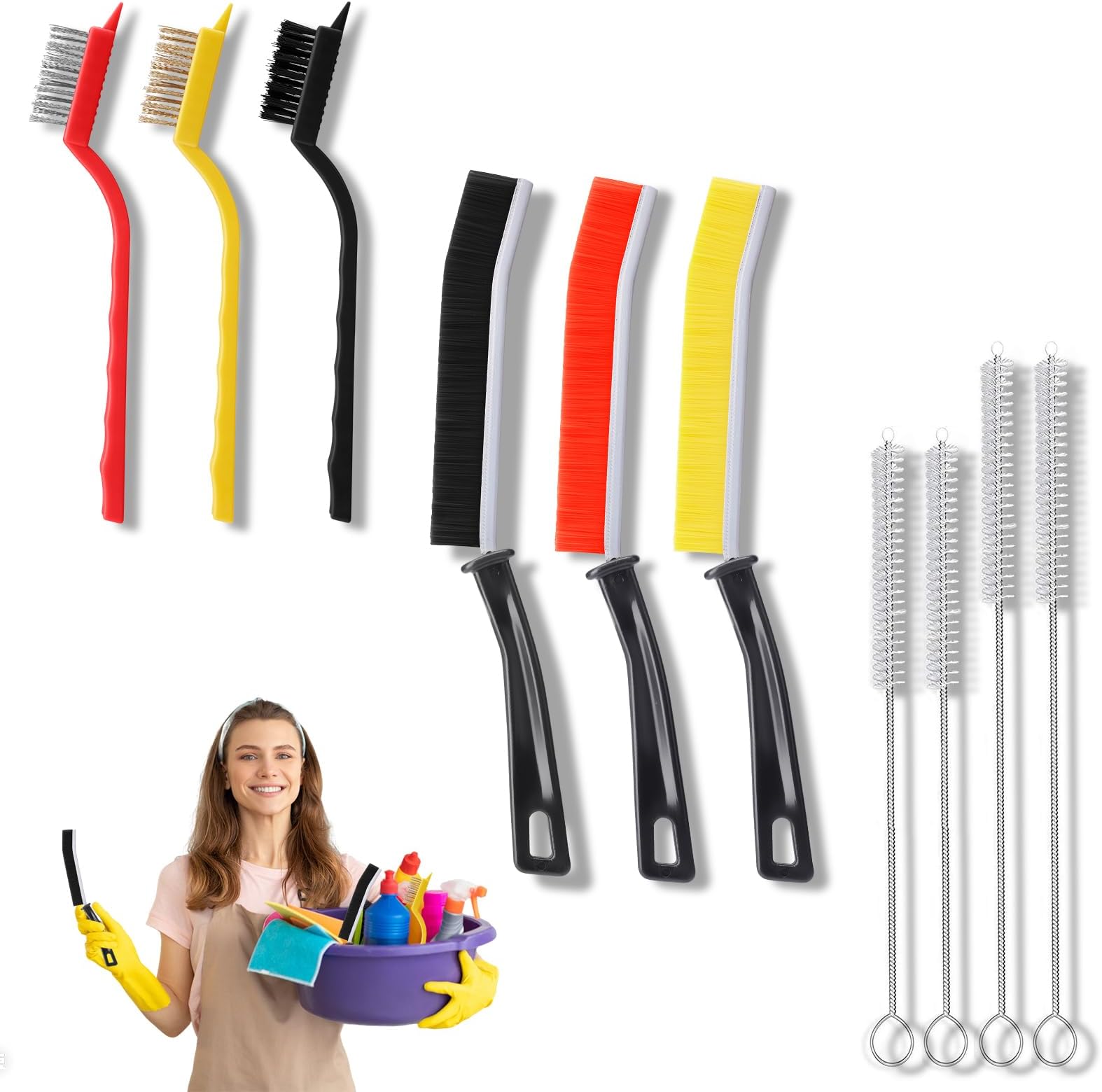 10 Pack Crevice Cleaning Brush Set,Hard Bristle Crevice Cleaning Brush,Wire Brushes and Straw Brush,Crevice Cleaning Tool for Kitchen, Faucets，Grout,Bathroom, Corners, Tight Spaces,Sink and Gas Stove