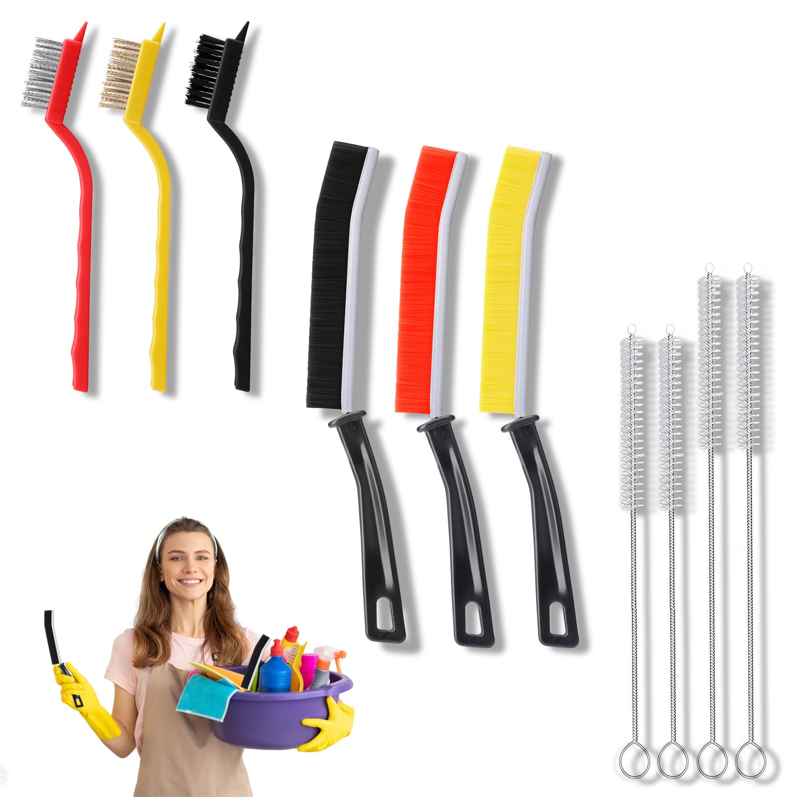 10 Pack Crevice Cleaning Brush Set,Hard Bristle Crevice Cleaning Brush,Wire Brushes and Straw Brush,Crevice Cleaning Tool for Kitchen, Faucets，Grout,Bathroom, Corners, Tight Spaces,Sink and Gas Stove