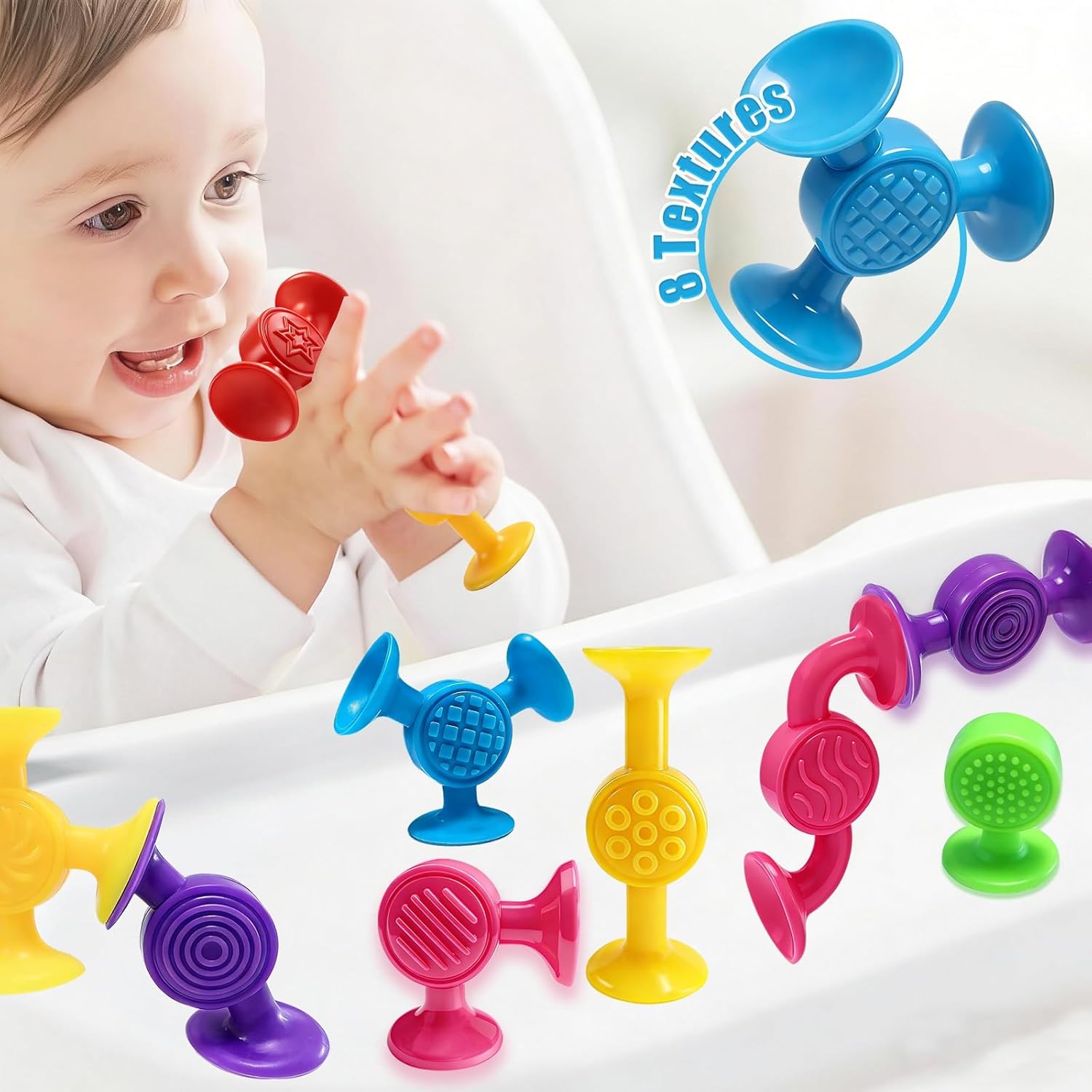 Toddlers Suction Cup Bath Toys, Soft Sensory Suction Building Toy, 12Pcs Baby Starter Montessori Stocking Stuffers for Kids Boys Girls Colorful Popdarts Birthday Travel Car(Large)