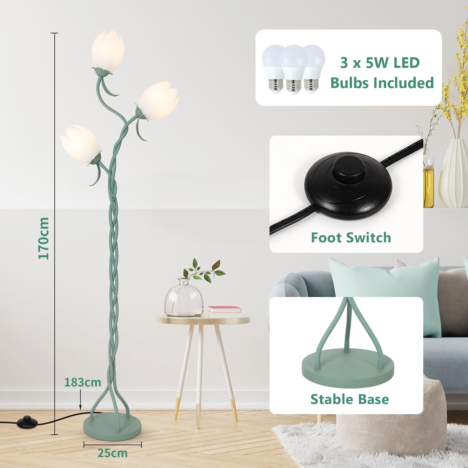 Wilco 2-lichts Vloerlamp Zwart met Zilver Velvet kap