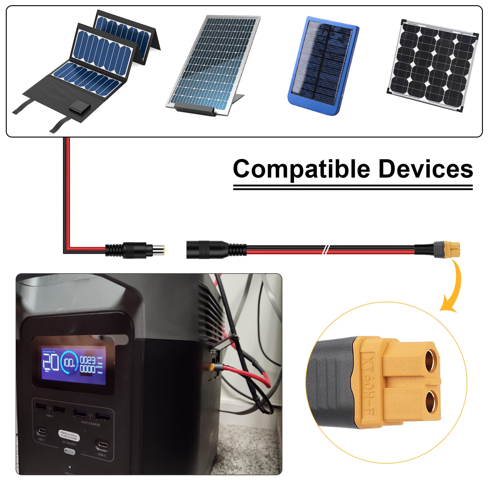 Amazon.com: iGreely 8mm Female to XT60 Solar Panel Adapter Cable