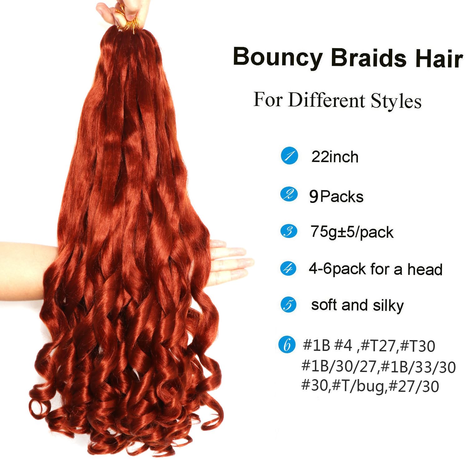 9Packs French Curl Braiding Hair Extension Crochet Braids Hair Extensions for Braiding Crochet Hair for Braiding Pre Stretched Braiding Hair Synthetic Hair for Braiding (#350 - Image 2